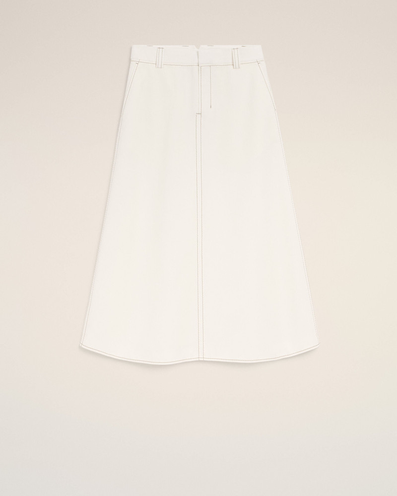 WHITE COTTON LONG TRAPEZE SKIRT 1