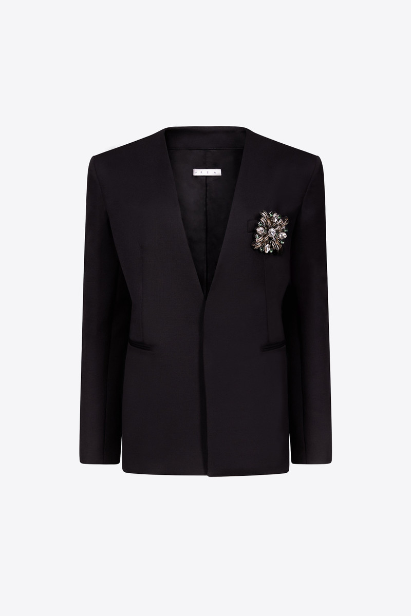 CRYSTAL BROOCH COLLARLESS BLAZER 1