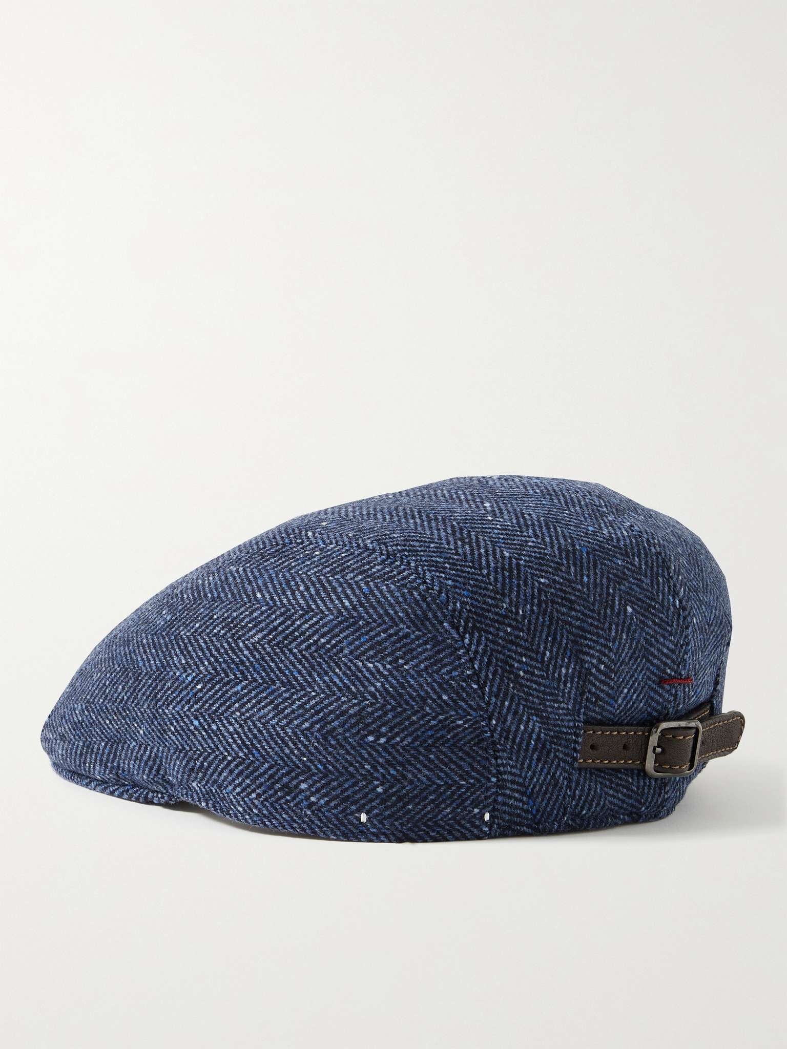 Leather-Trimmed Herringbone Wool and Cashmere-Blend Tweed Flat Cap - 3