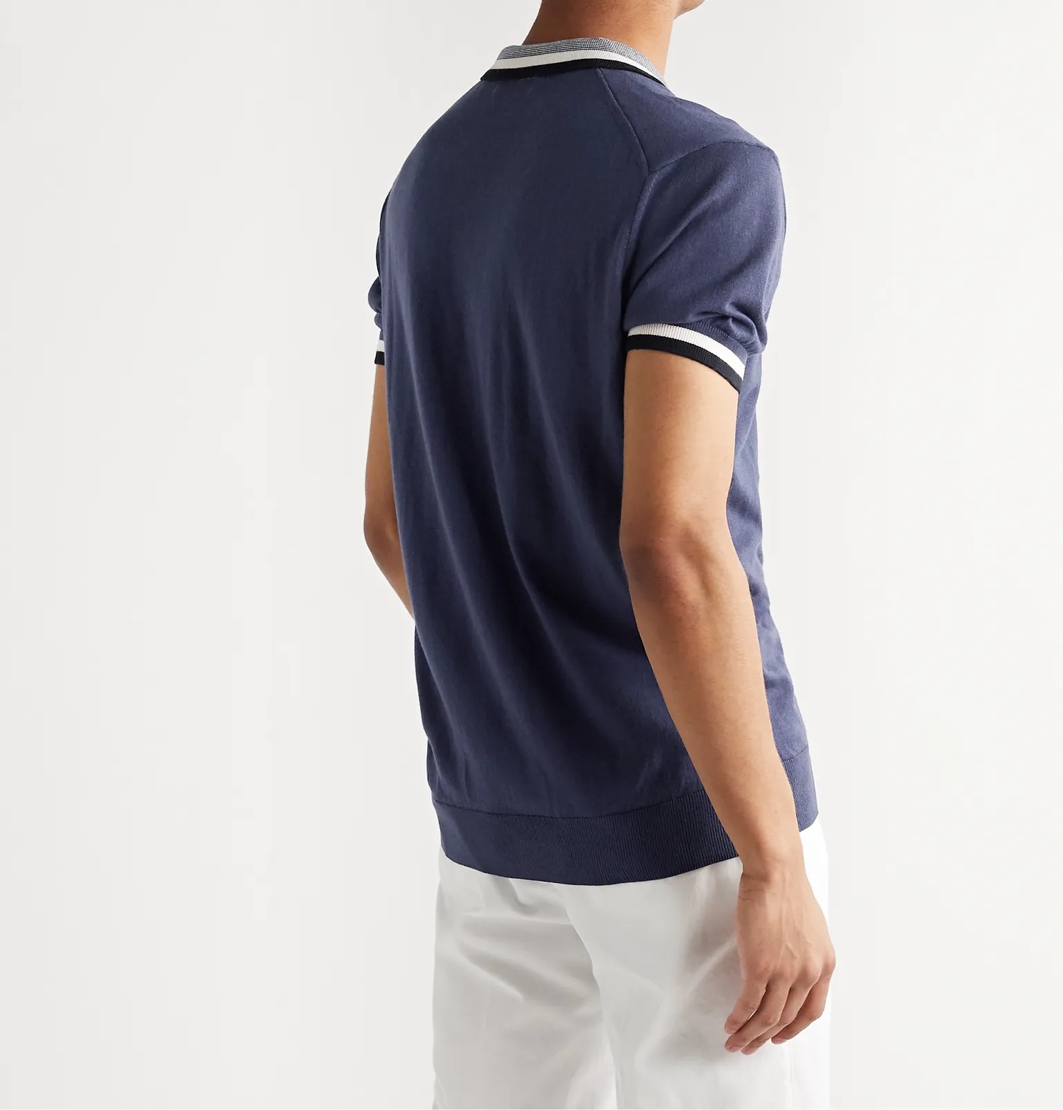 Contrast-Tipped Cotton and Cashmere-Blend Polo Shirt - 4