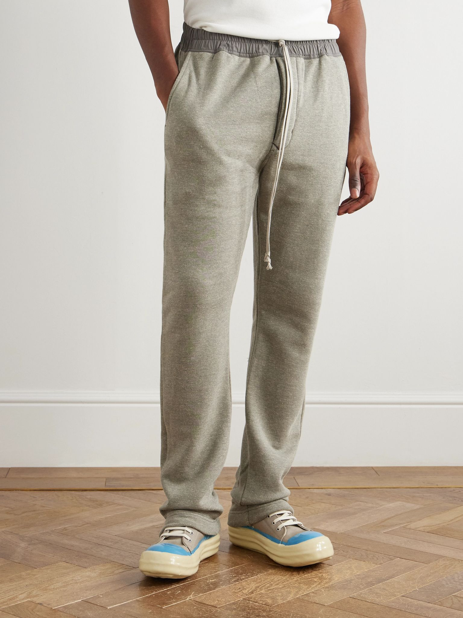 Berlin Straight-Leg Shell-Trimmed Cotton-Blend Jersey Sweatpants Gray - 3