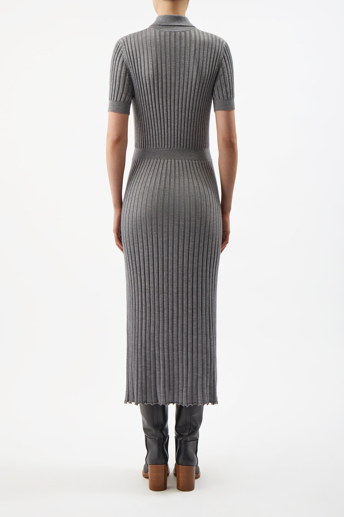 Amor Ribbed Dress in Heather Grey Cashmere Silk - 4