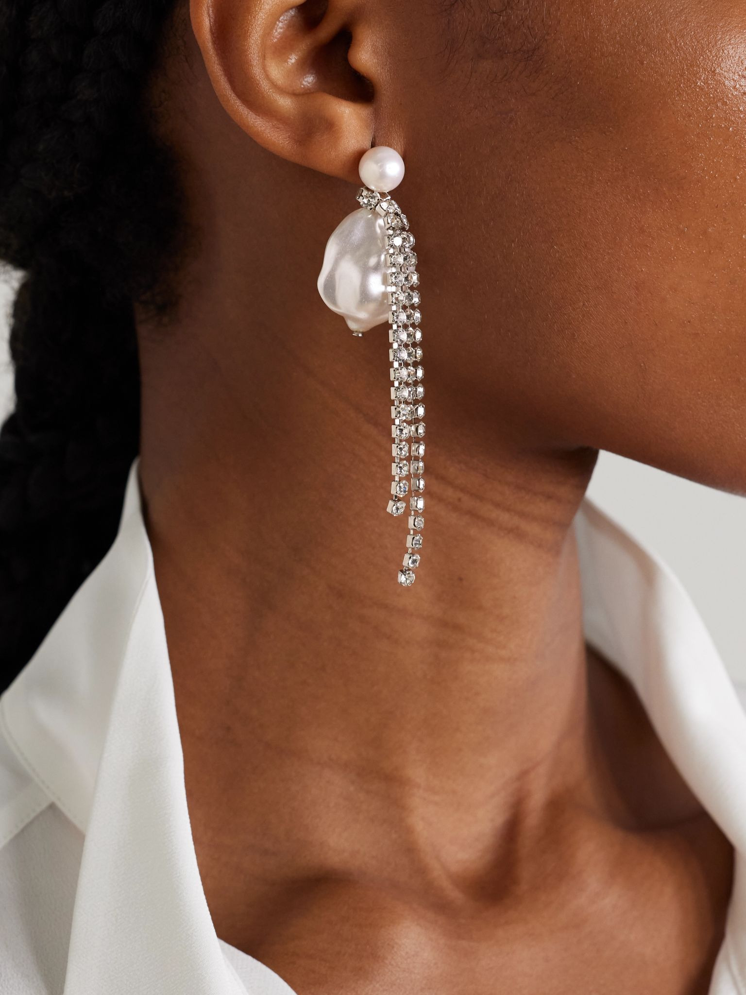 Rhodium-plated pearl and crystal earrings White - 2