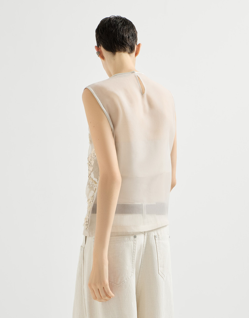 Crispy silk top with dazzling seabed embroidery 3