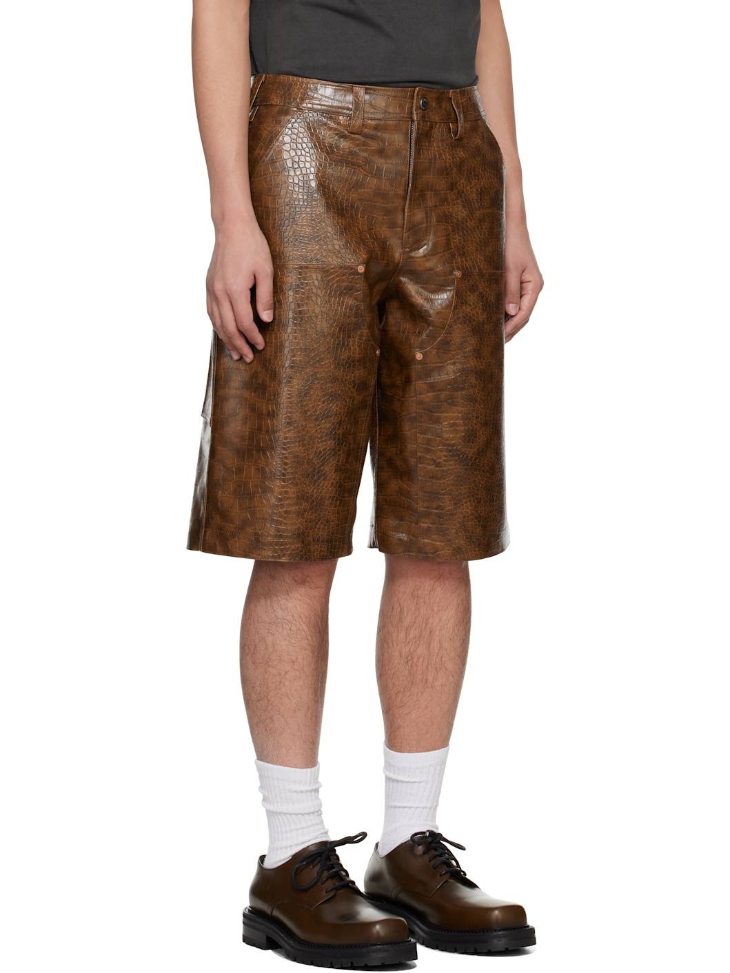 Brown Double Knee Faux-Leather Shorts - 2