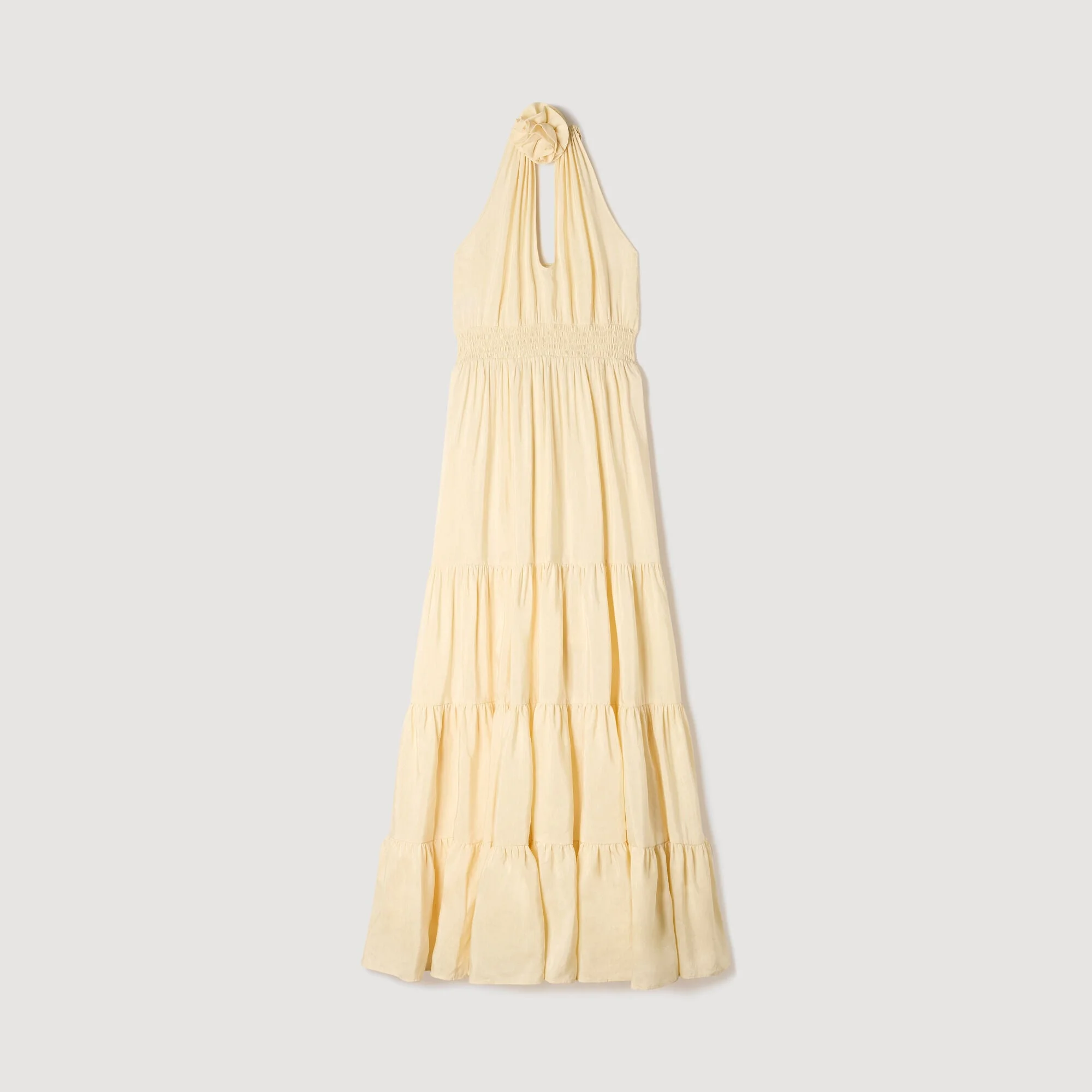 FLORAL NECK LINEN MAXI DRESS - 1