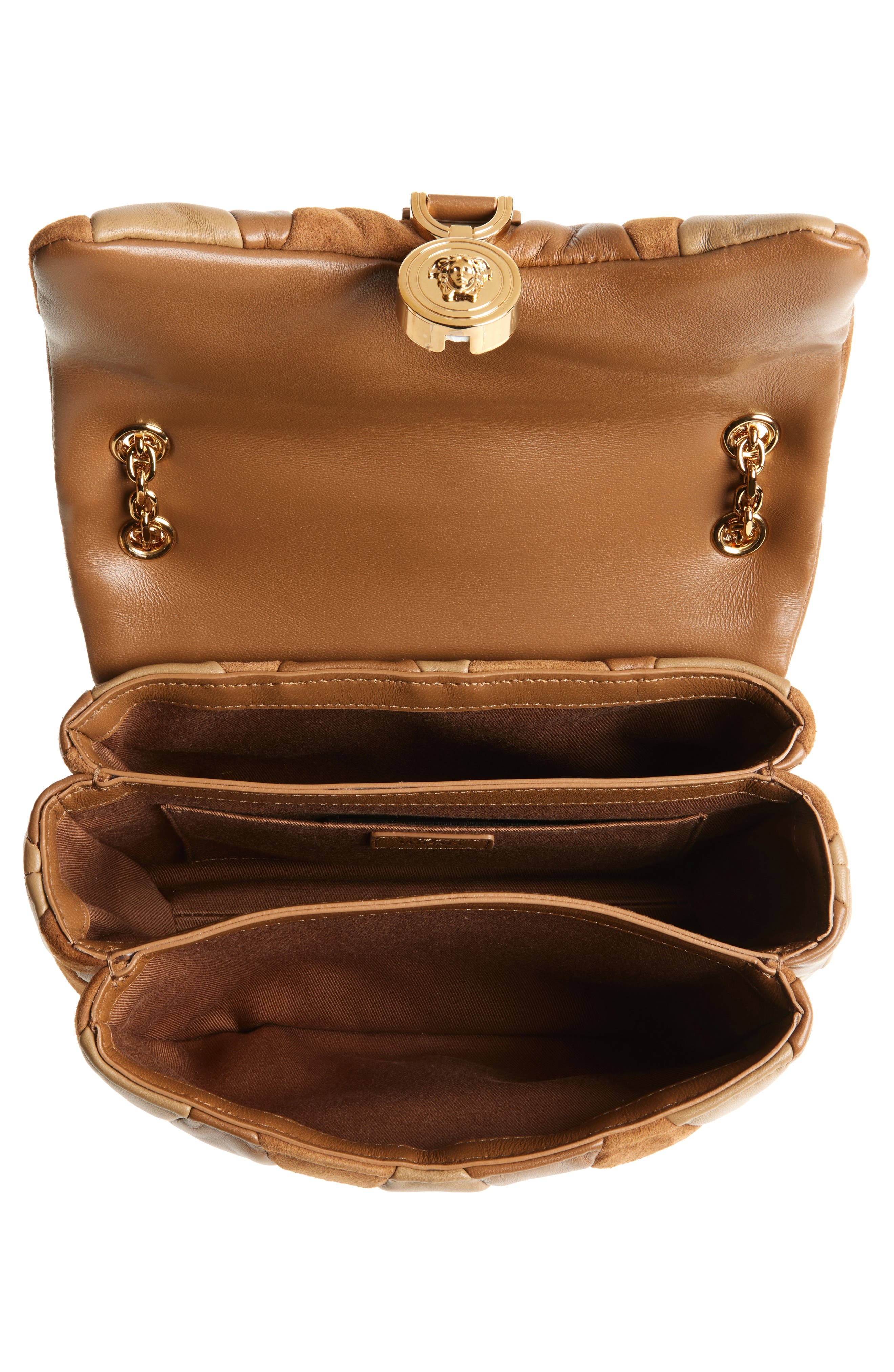 Versace Kleio Medusa 95 Quilted Patchwork Suede Shoulder Bag in Brown Caramel Gold at Nordstrom - 5
