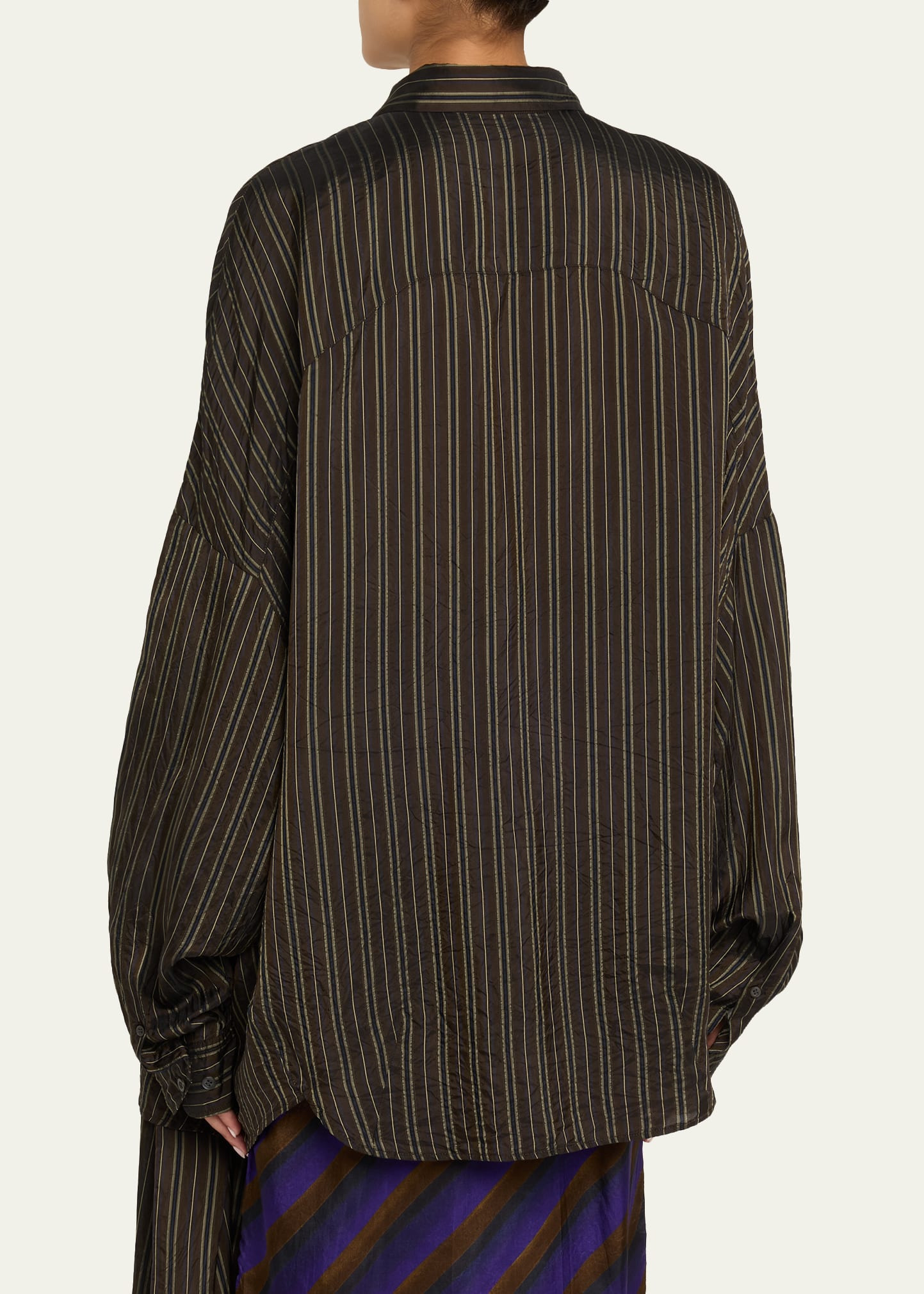 Casia Crinkled Stripe Button-Front Blouse - 3