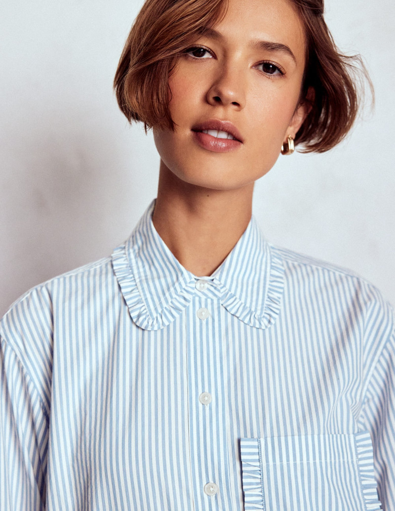 Sadie Relaxed Cotton Shirt-Faded Denim and Ivory Stripe 3