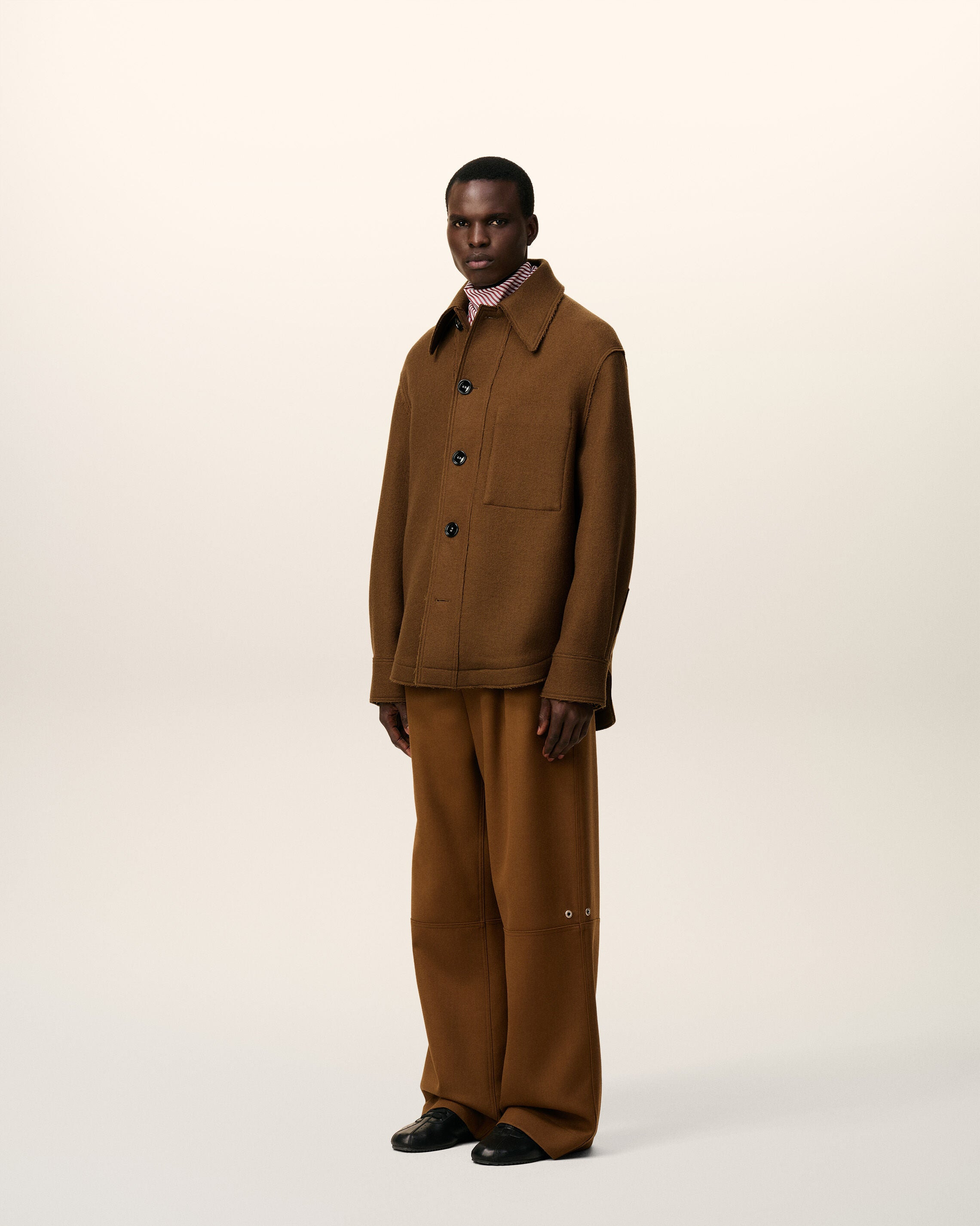 BROWN WOOL BUTTONED JACKET - 5