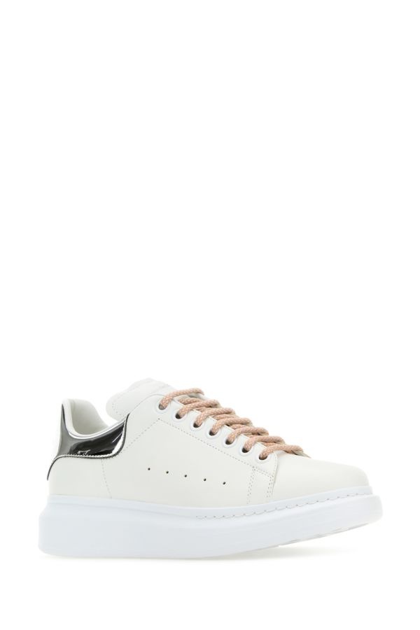 White leather sneakers with silver leather heel - 2