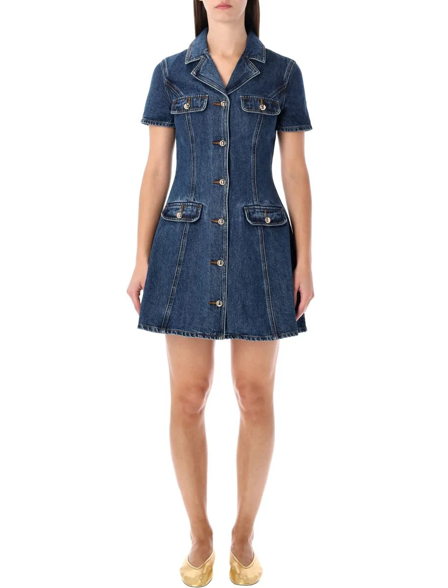 Self-Portrait Blue Denim Mini Dress With Gold Buttons - 1