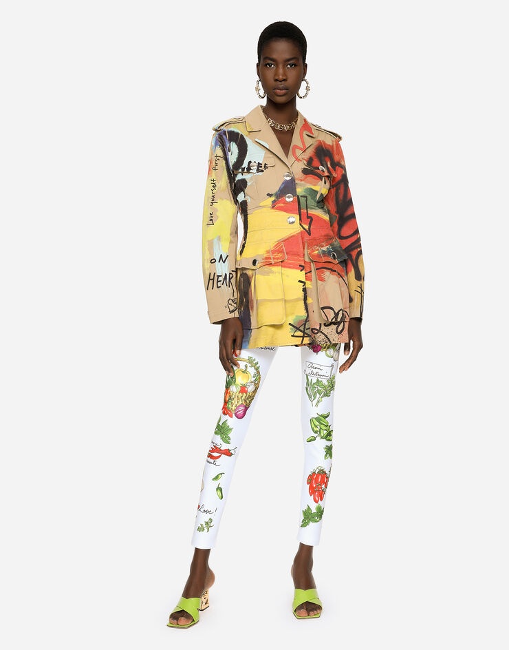 Graffiti-print gabardine trench coat - 4