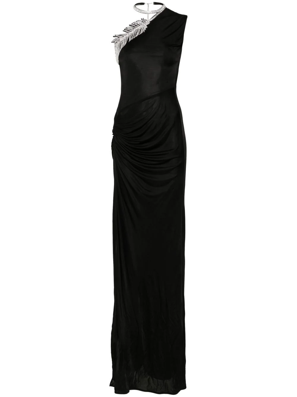 crystal-feather one shoulder gown - 1