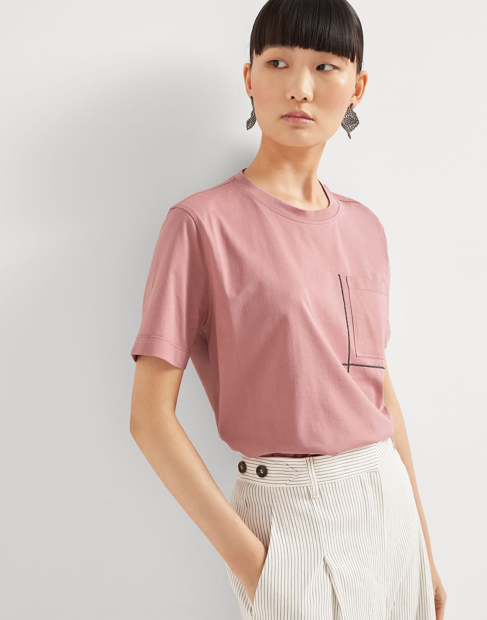 Tシャツ・カットソー BRUNELLO CUCINELLI 'Shiny Pocket Detail' T-shirt Brunello Cucinelli Cotton jersey T-shirt with shiny pocket