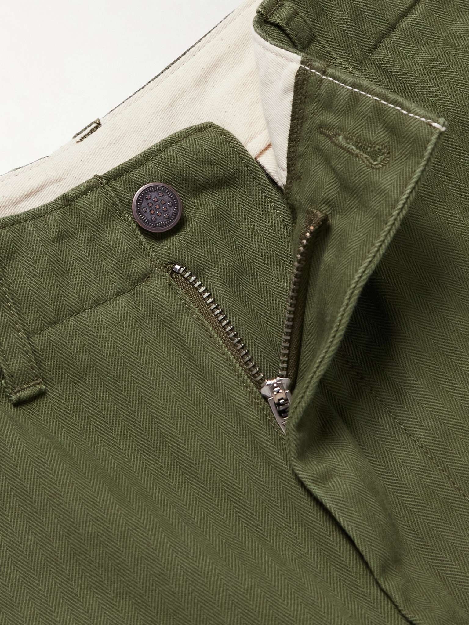 Wide-Leg Herringbone Cotton Trousers - 3