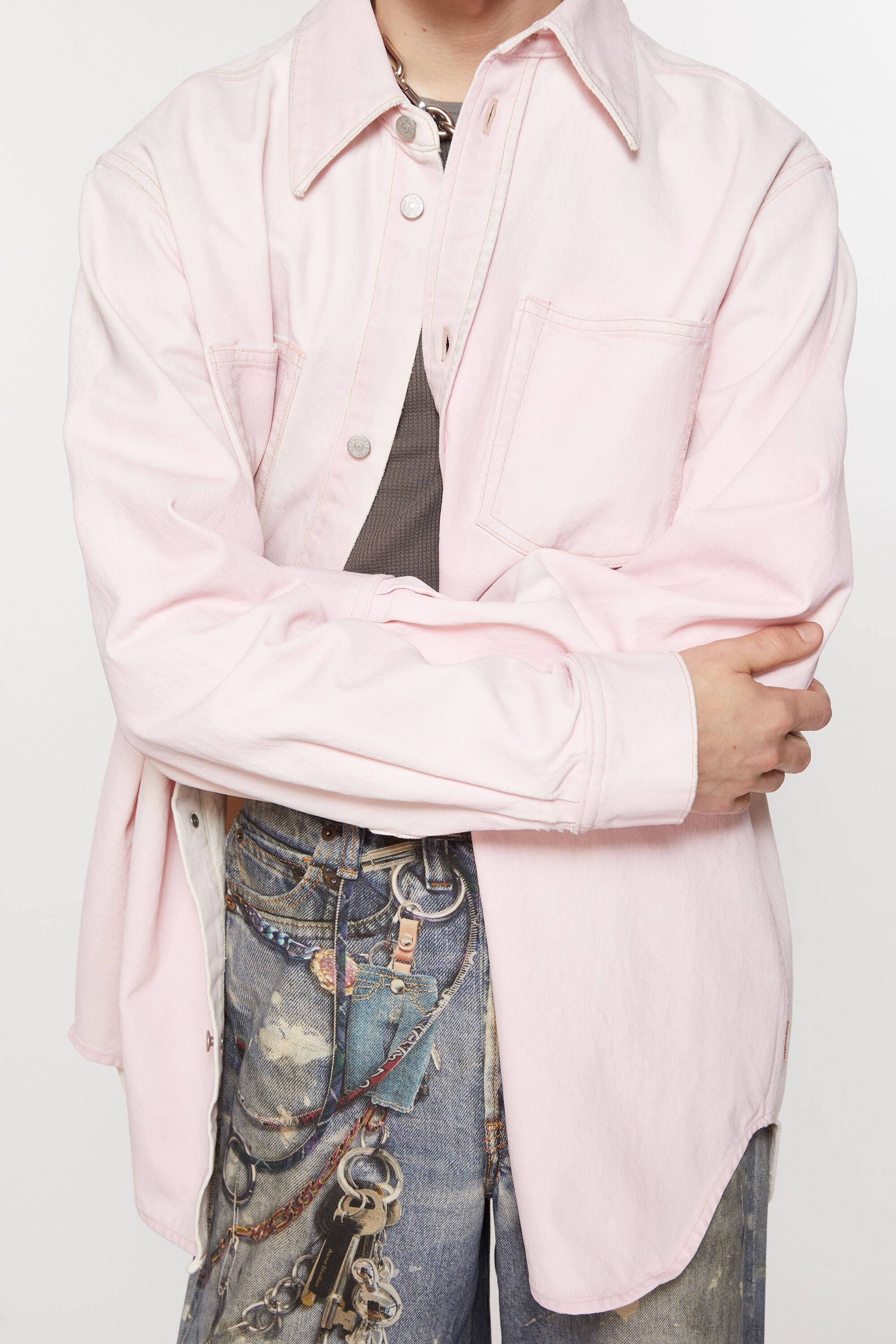 Denim button-up shirt - Relaxed fit - Pale Pink - 4