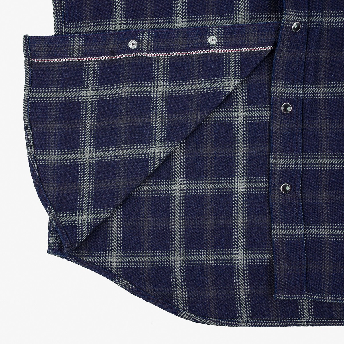 IHSH-411-BLK 9oz Selvedge Indigo Check Flannel Western Shirt - Black - 9