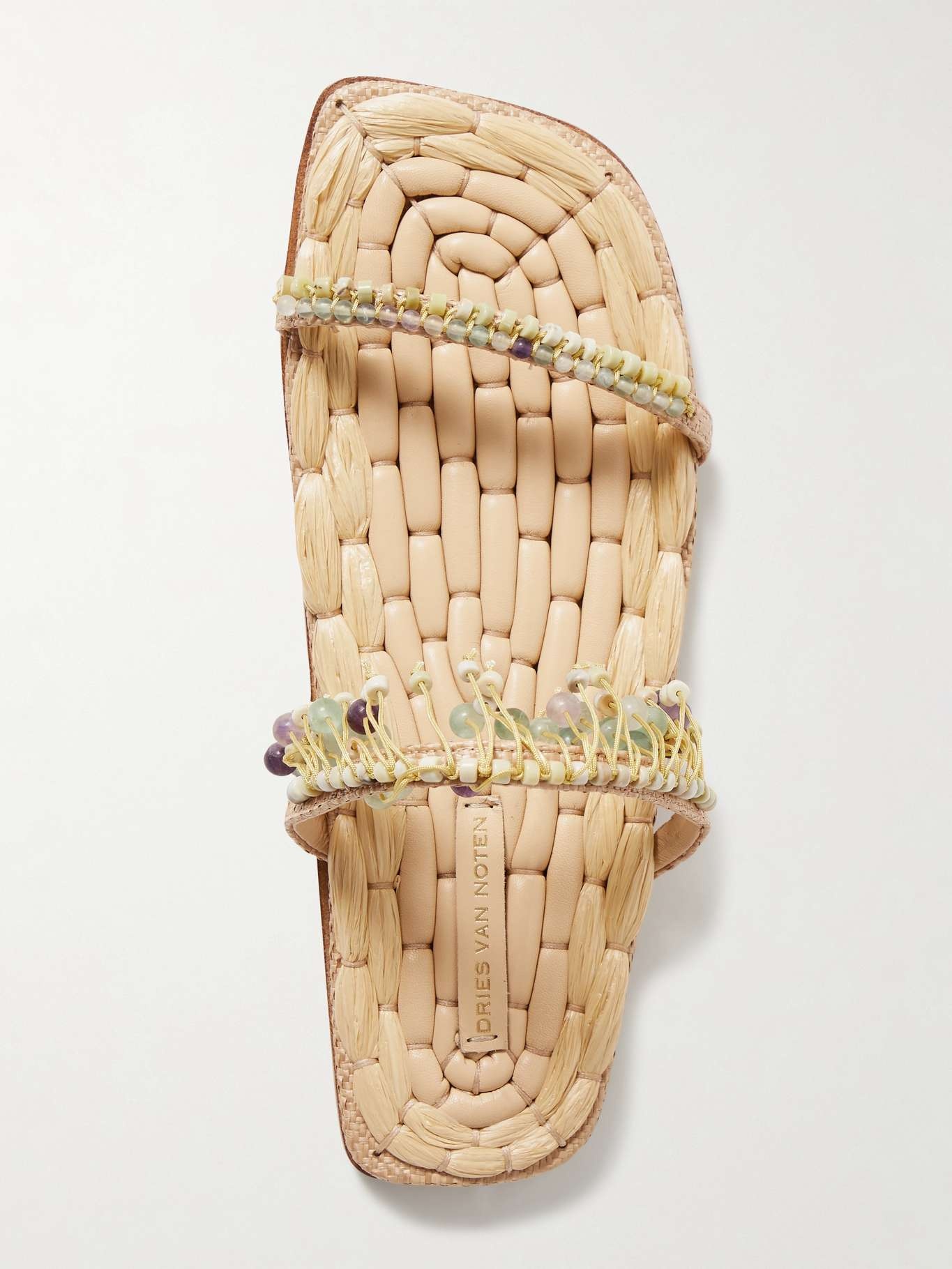Fringed bead-embellished raffia sandals - 5