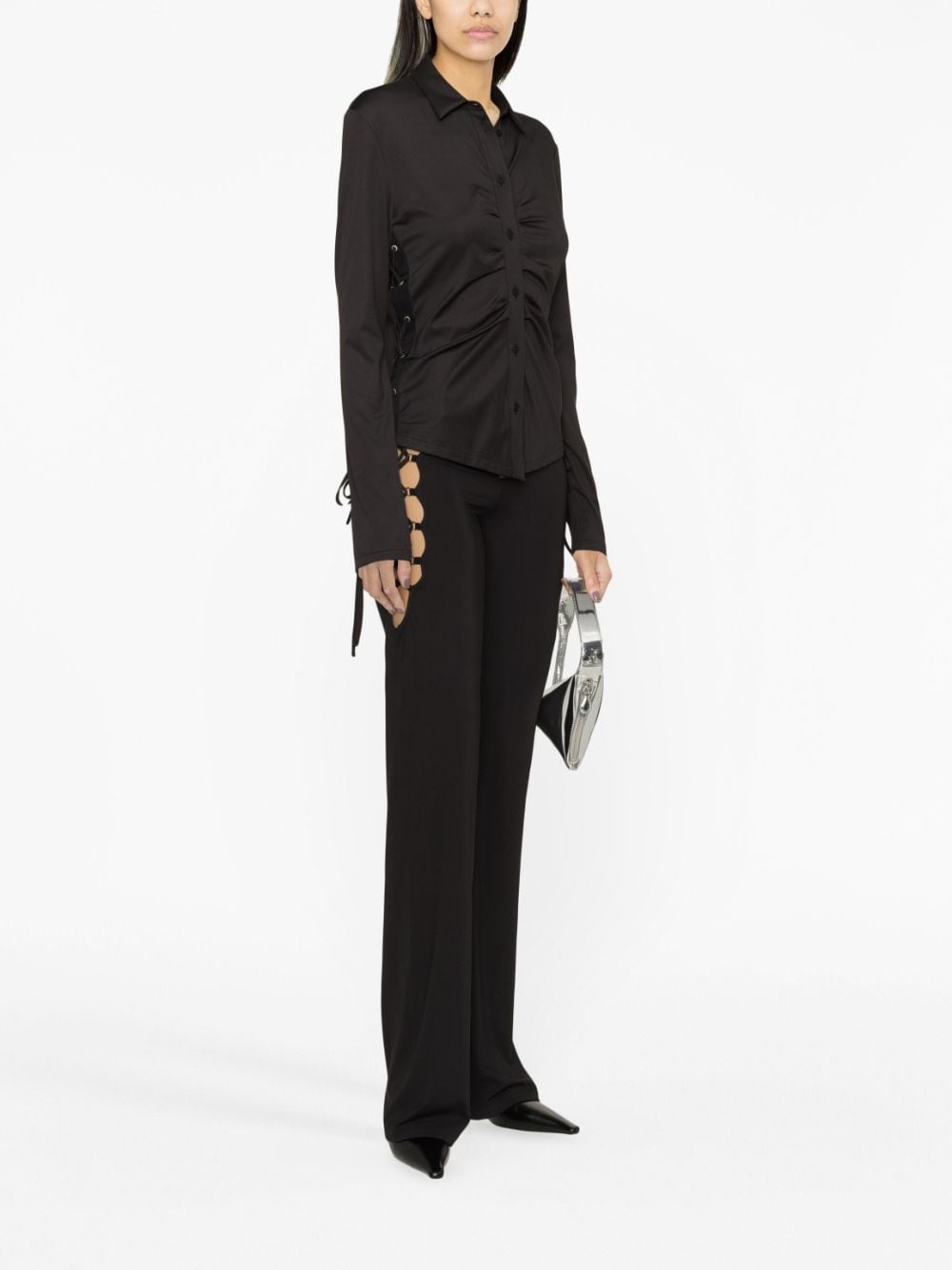 lace-up ruched shirt - 4