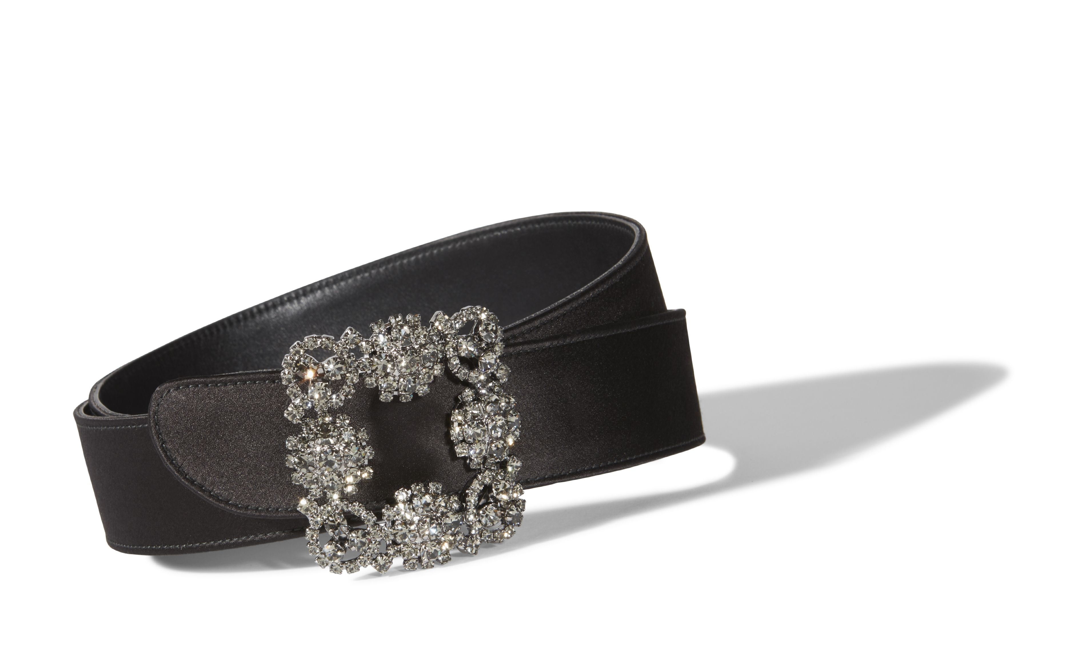 Black Satin Crystal Buckled Belt - 2