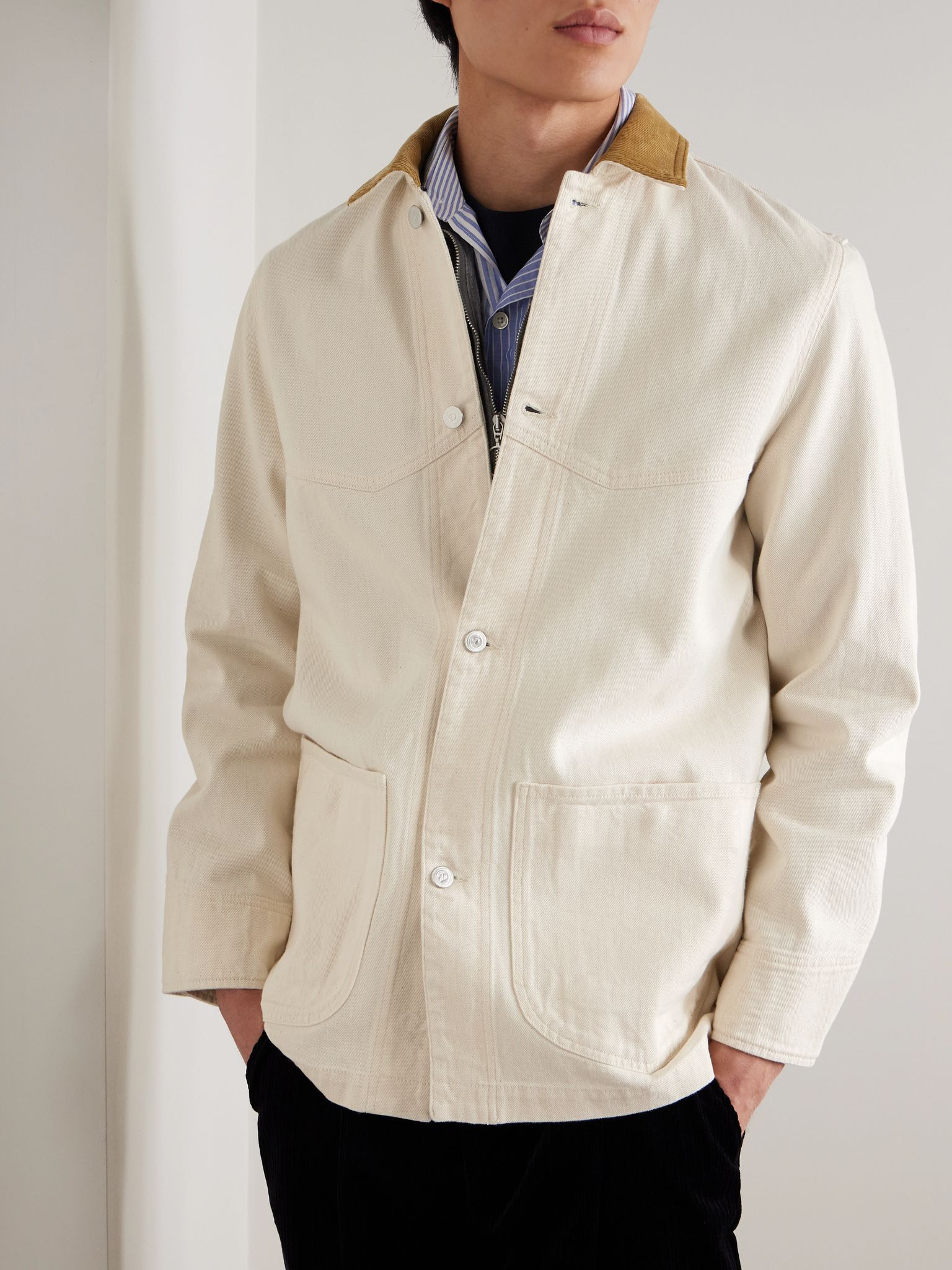 Corduroy-Trimmed Cotton-Twill Chore Jacket Stone - 3