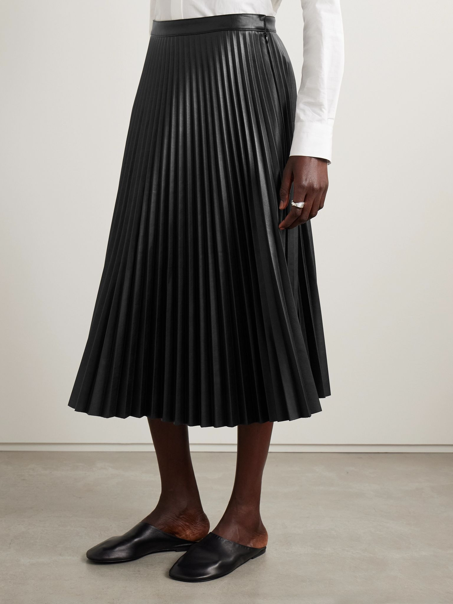 Daphne pleated vegan leather midi skirt Black - 3