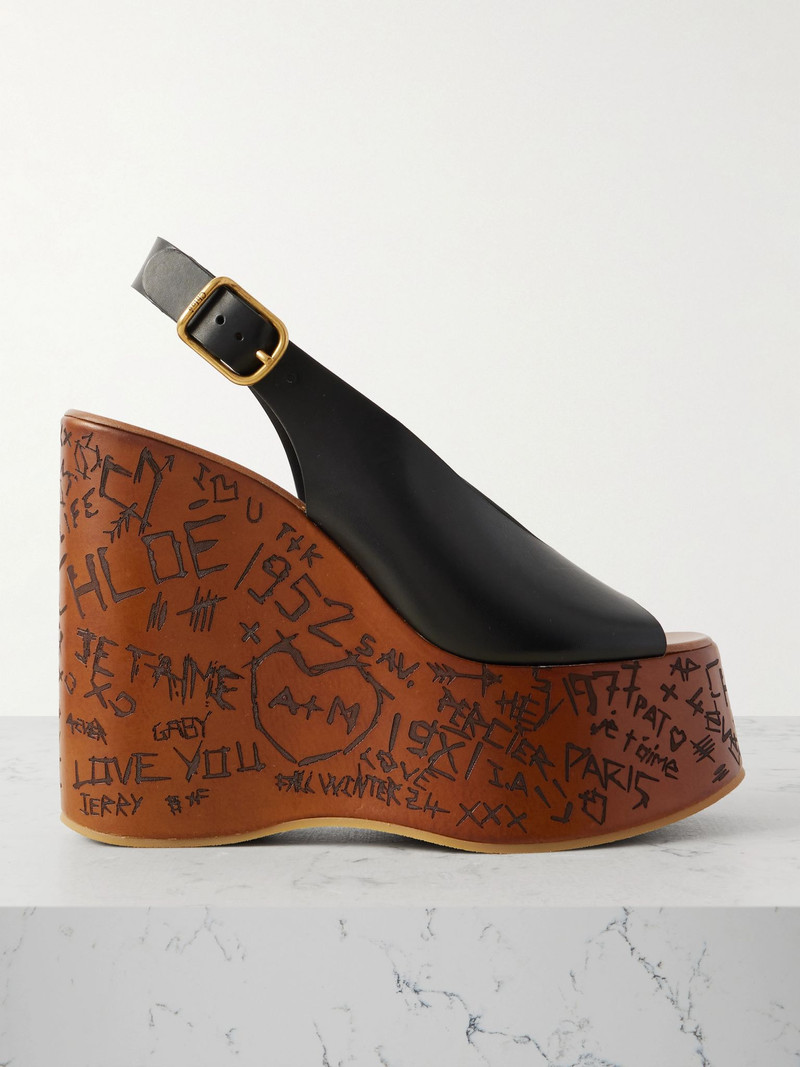 Maxime leather slingback platform wedge sandals Black 1