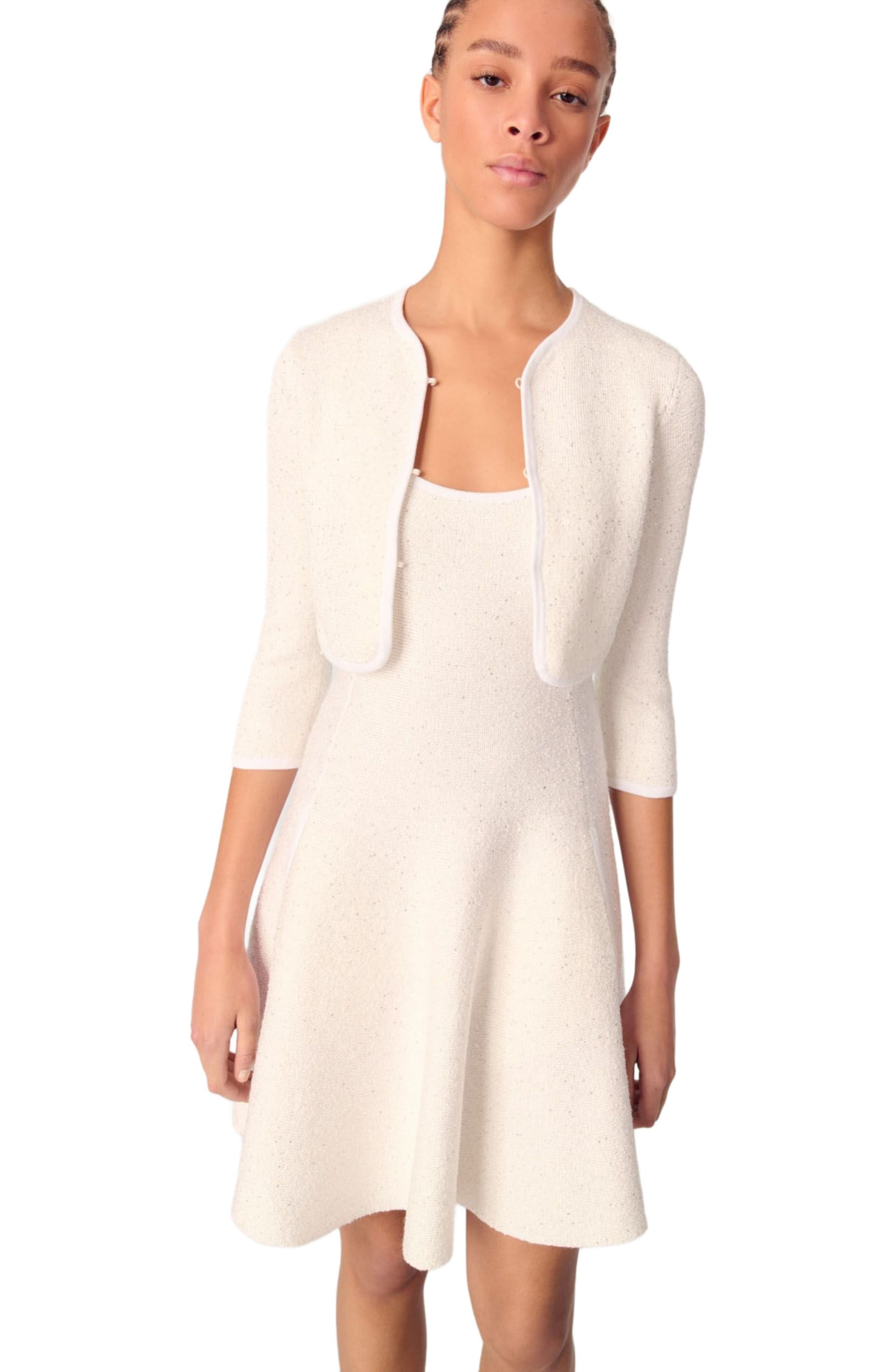 maje Cropped cardigan with rhinestones in White at Nordstrom - 4