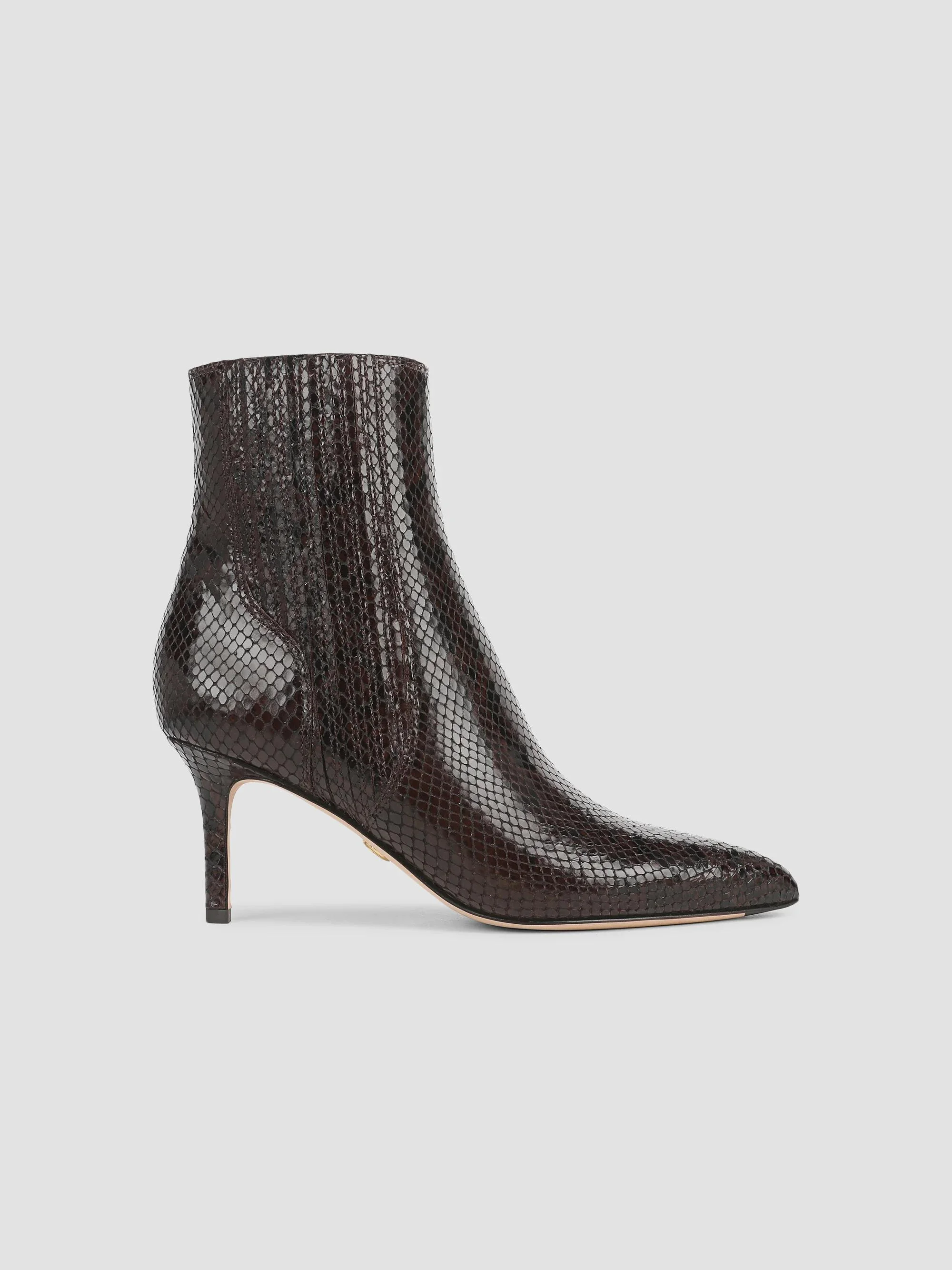 Women's Lisa 70MM Snake-Embossed Leather Ankle Boots - Espresso - 1