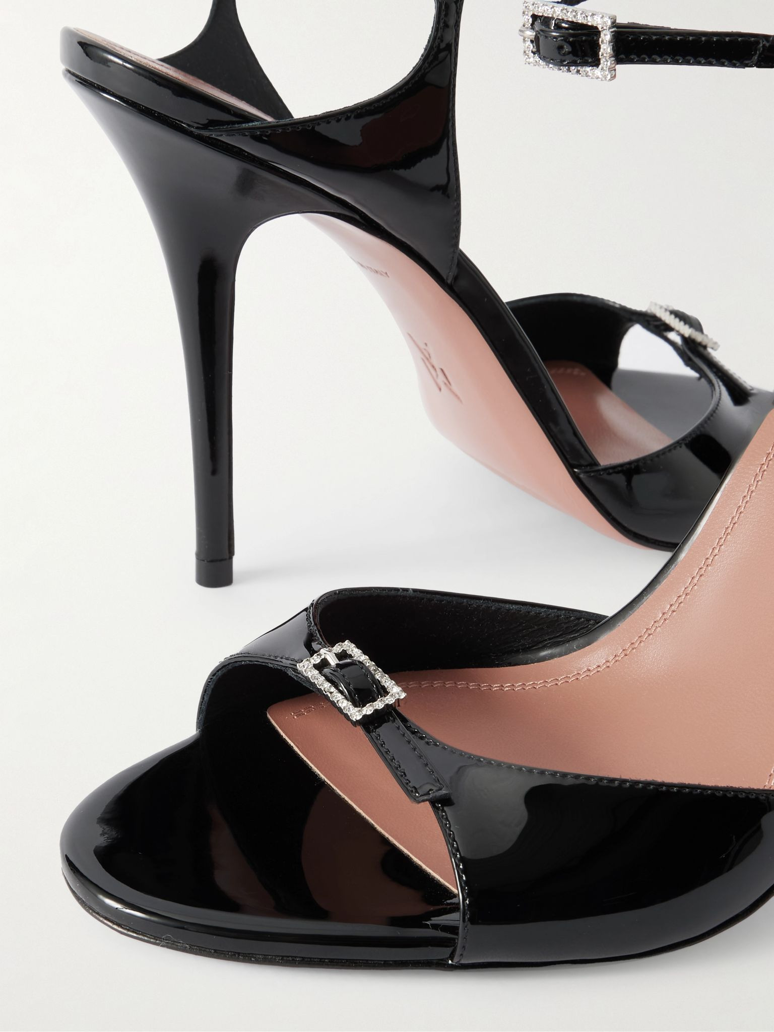 Adut crystal-embellished buckled patent-leather sandals Black - 4