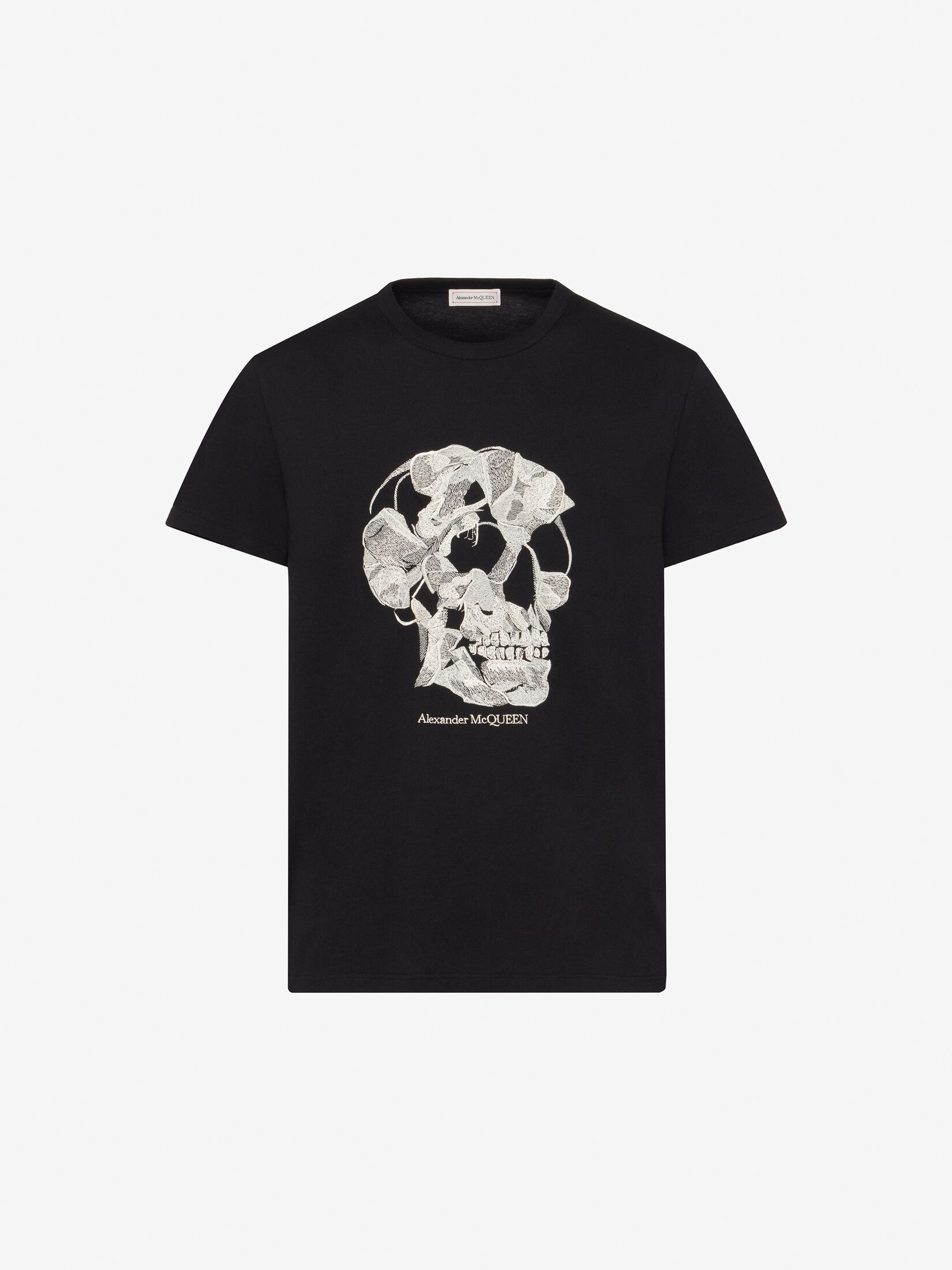 Men's Pressed Flower Skull T-shirt in Black - 1