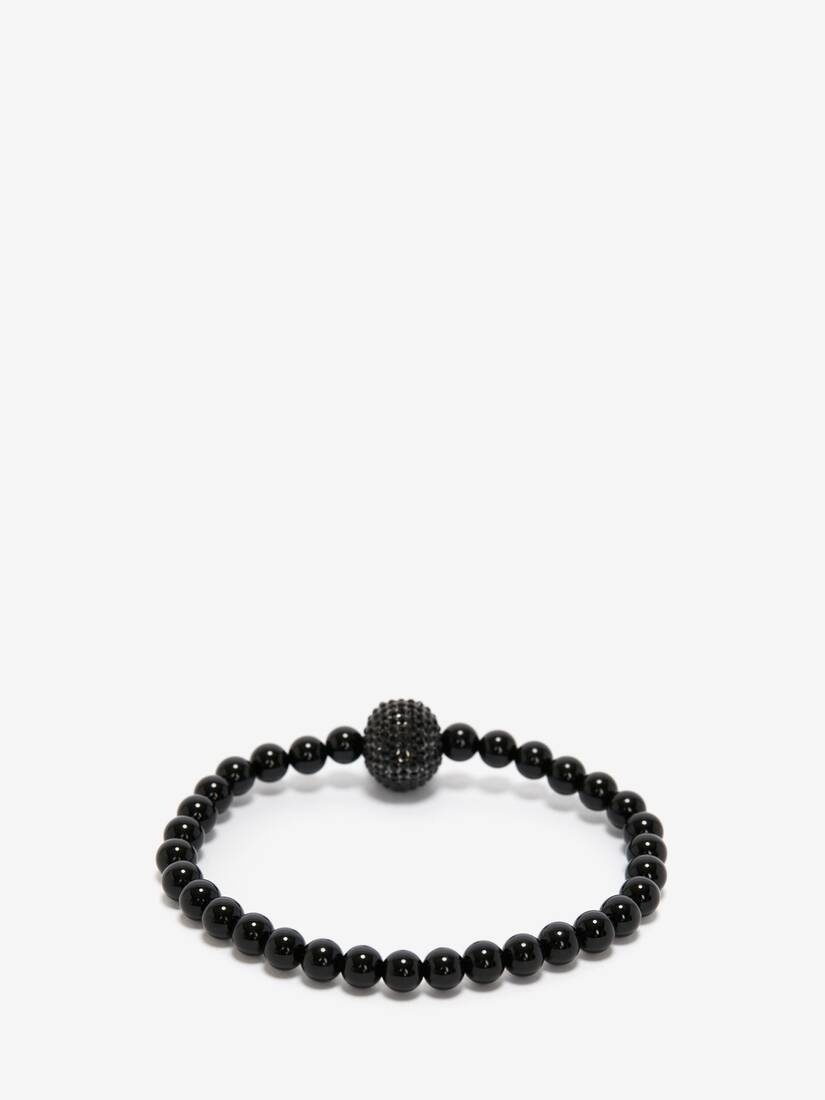 Men's Pavé Skull Beaded Bracelet in Black - 4