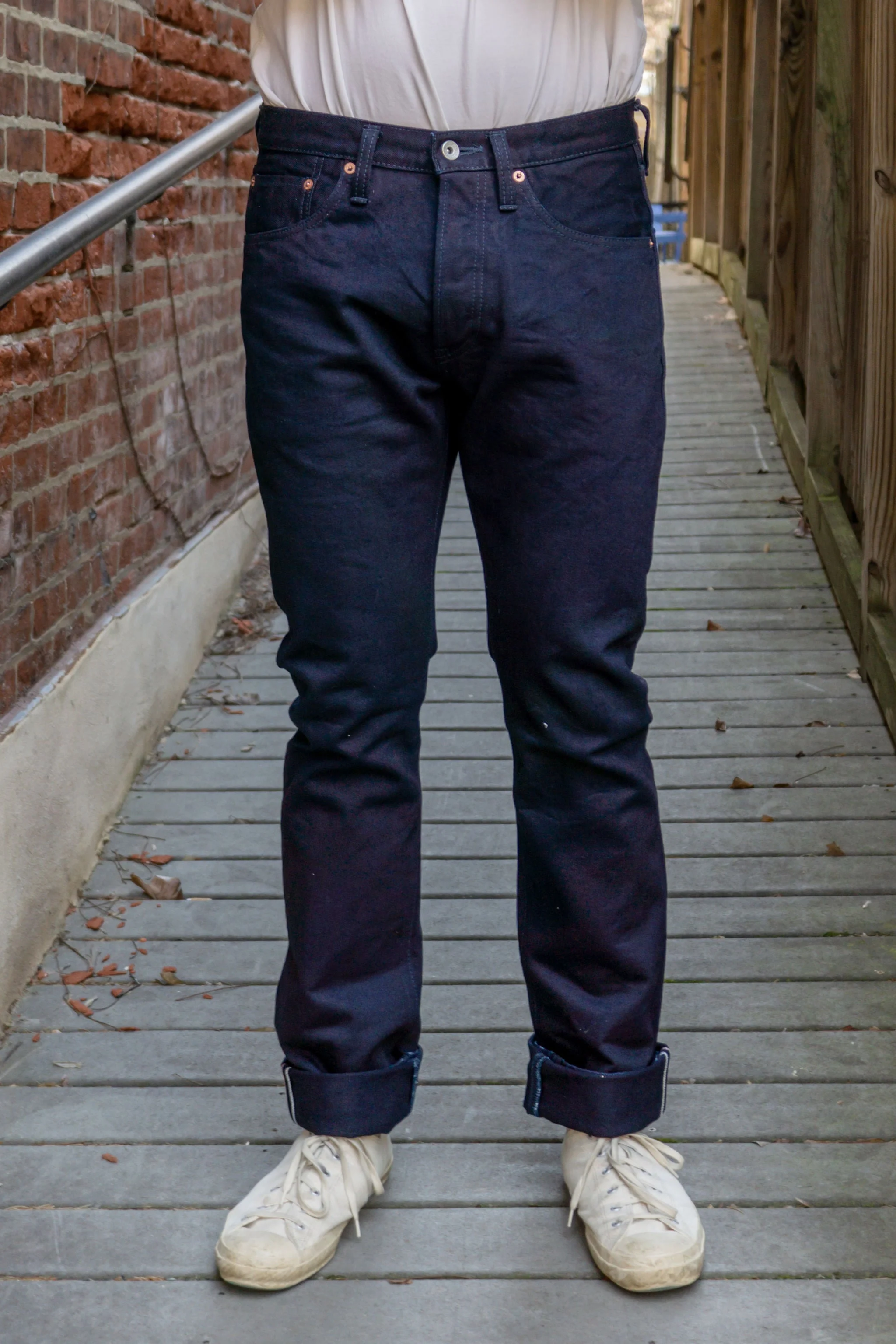IRON HEART IH-555S-142II 14OZ SELVEDGE DENIM SUPER SLIM CUT JEANS - INDIGO/INDIGO - 1