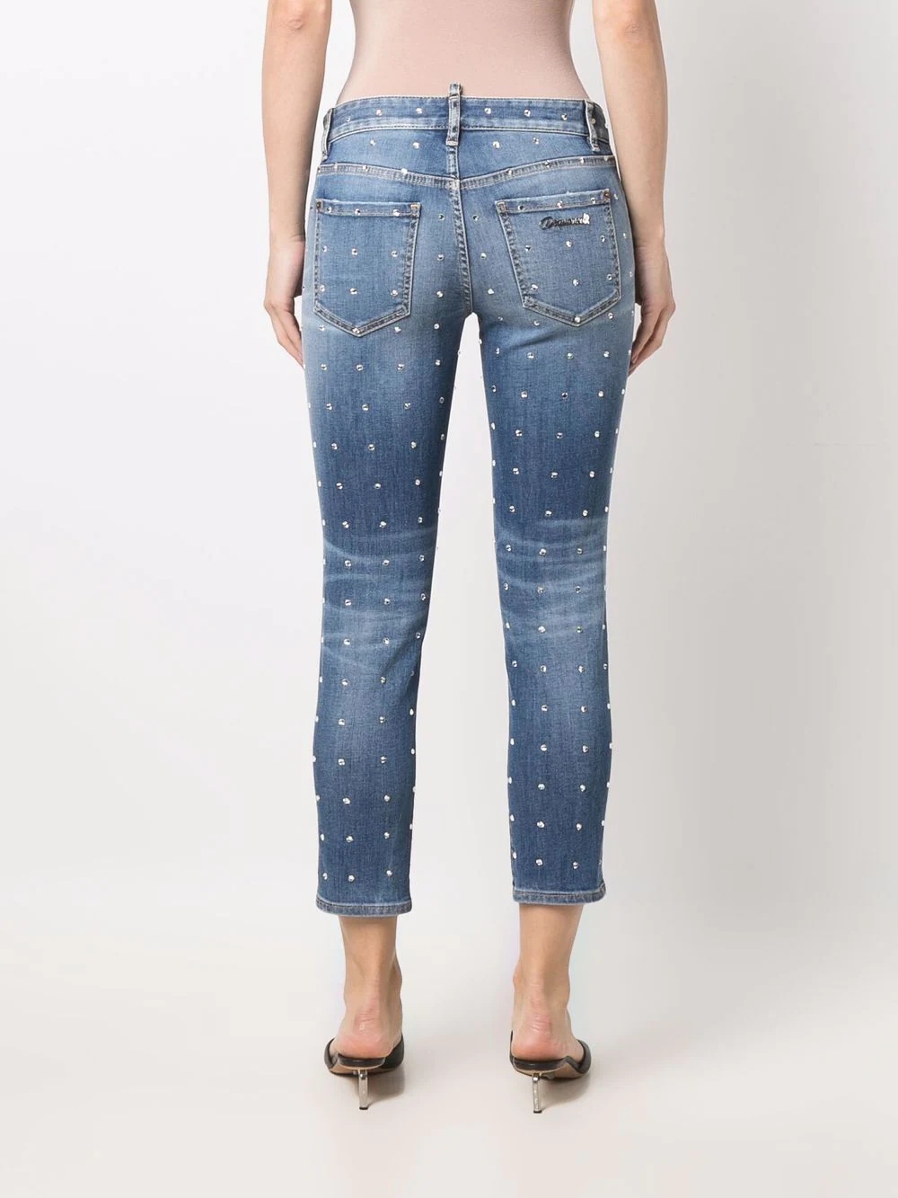 crystal-embellished cropped jeans - 4