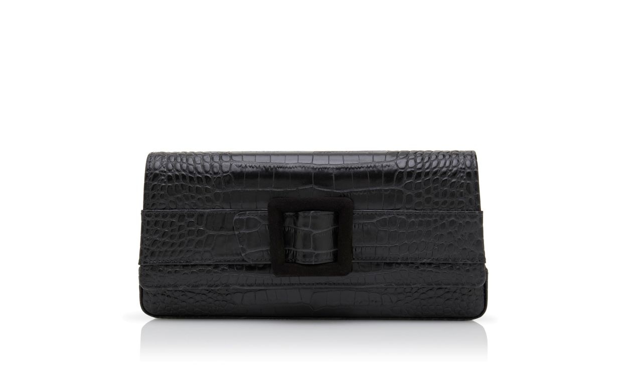 Black Calf Leather Buckle Clutch - 1