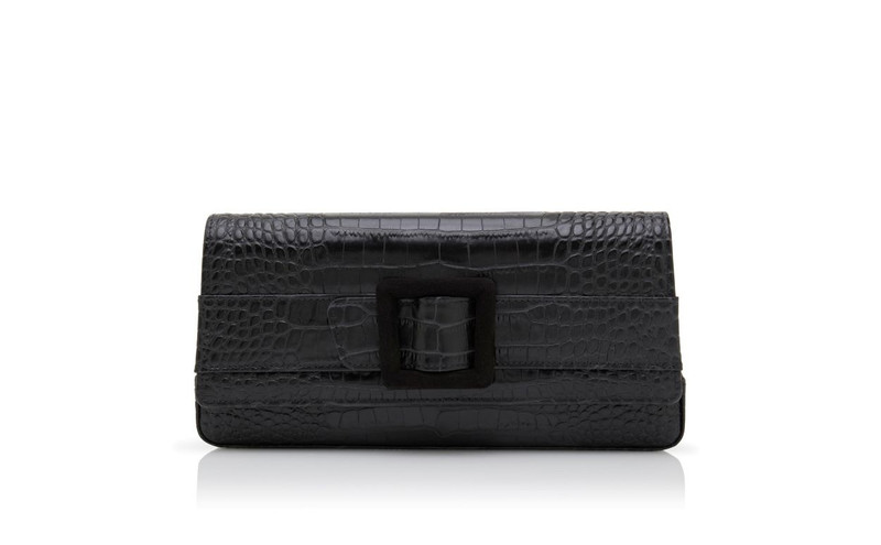 Black Calf Leather Buckle Clutch 1
