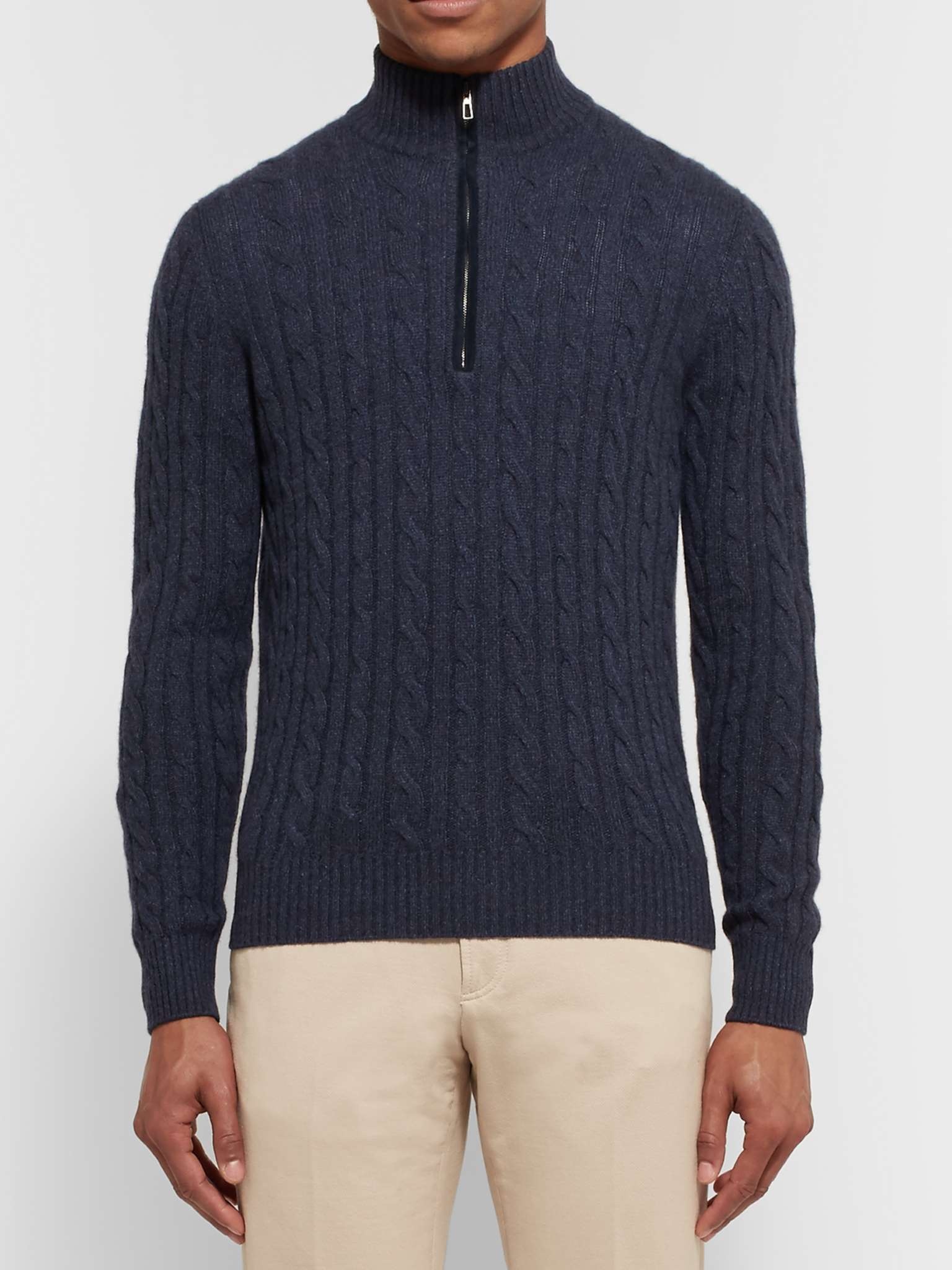 LORO PIANA Cable-knit baby cashmere half-zip sweater