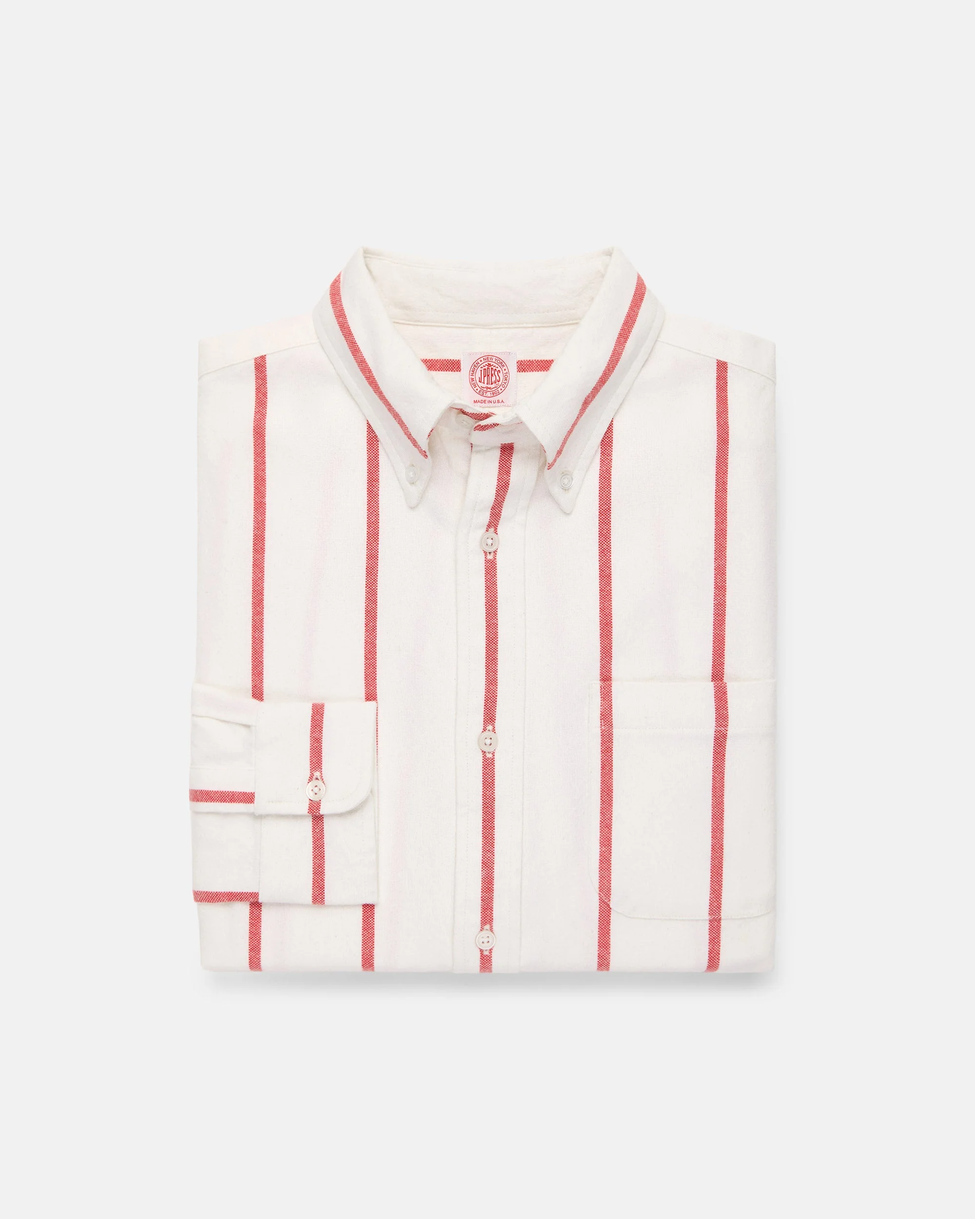 RED WOVEN STRIPE BRUSHED BUTTON DOWN SPORT SHIRT - 1