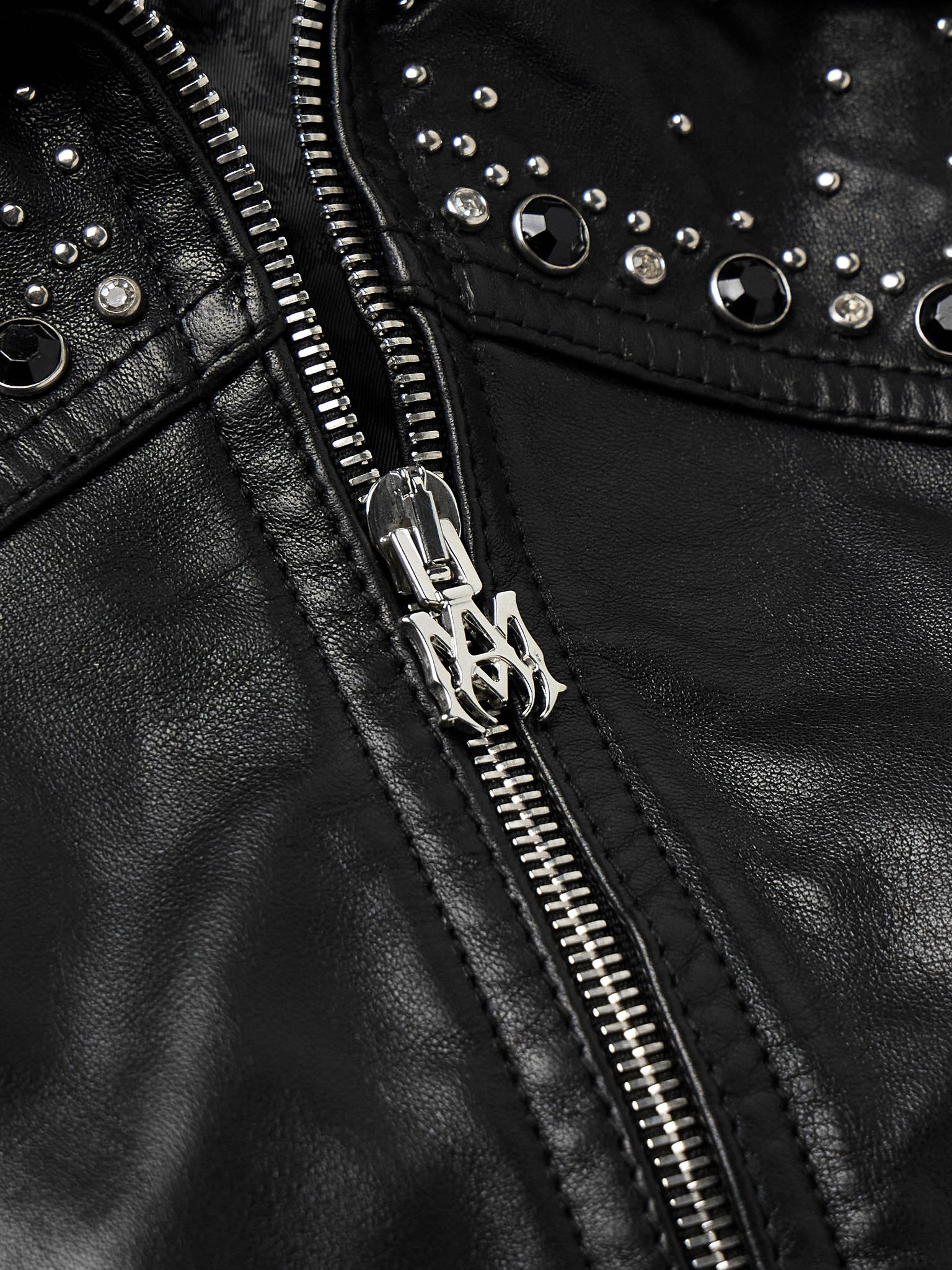 Embellished Leather Western Bomber Jacket Black - 4