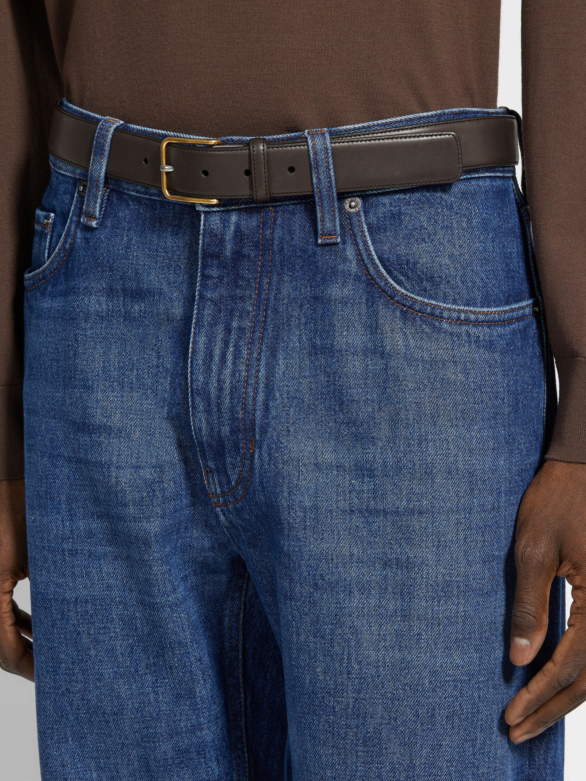DARK BROWN BOVINE LEATHER BELT - 3