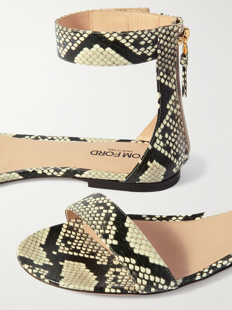 Embellished Snake-effect Leather Sandals 4