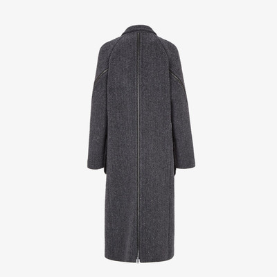 FENDI Gray melange double wool tweed coat outlook