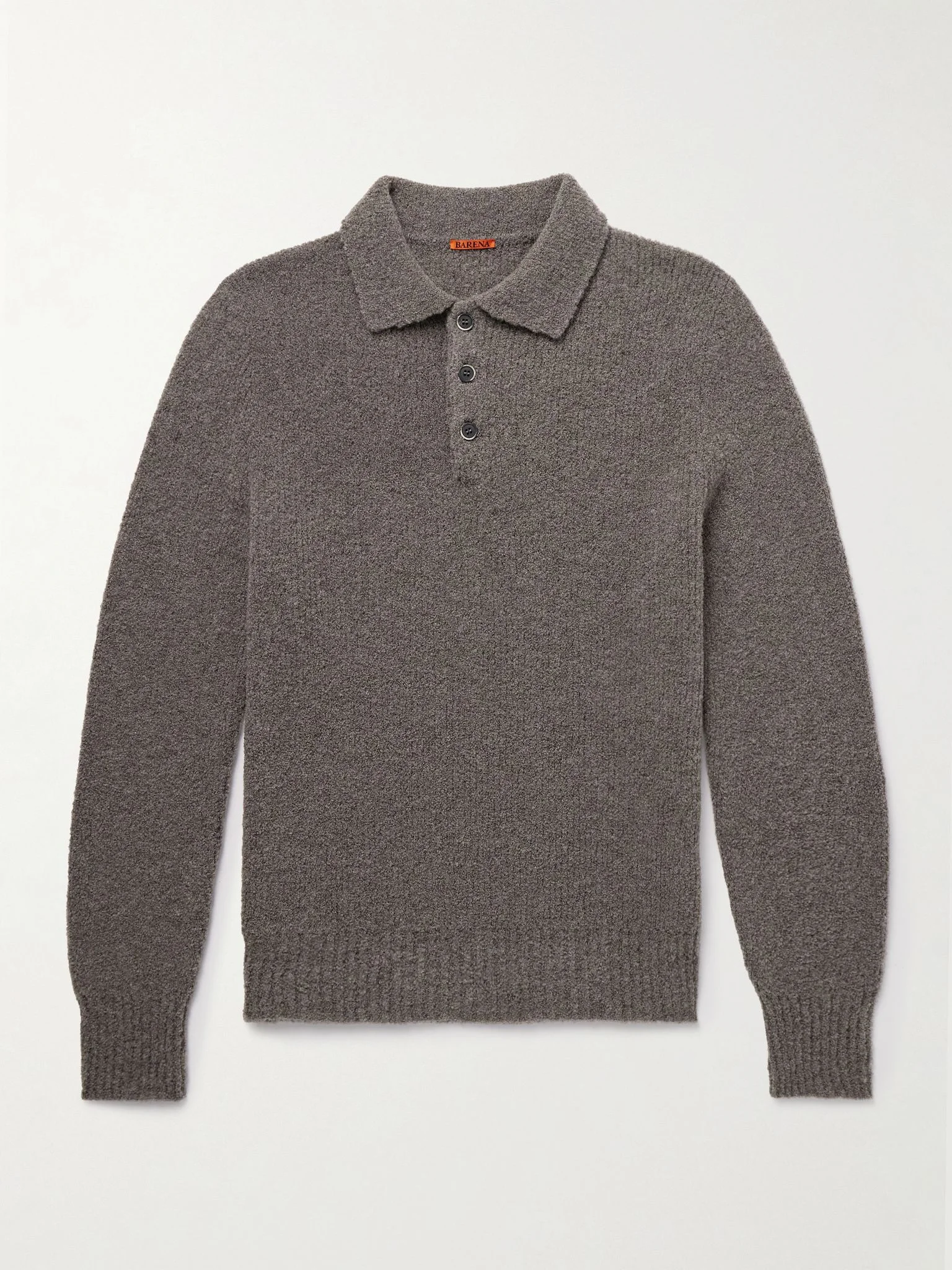 Wool-Blend Chenille Polo Shirt Brown - 1