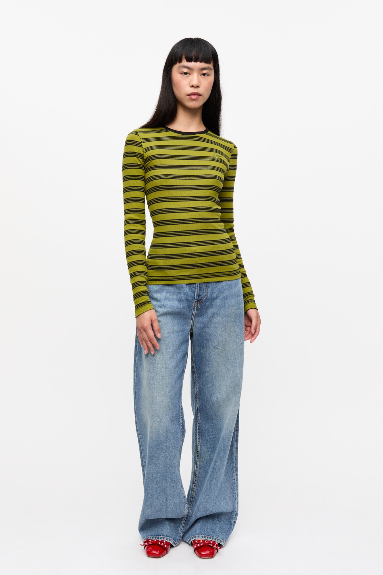 STRIPED SOFT COTTON RIB LONG SLEEVE T-SHIRT - 4