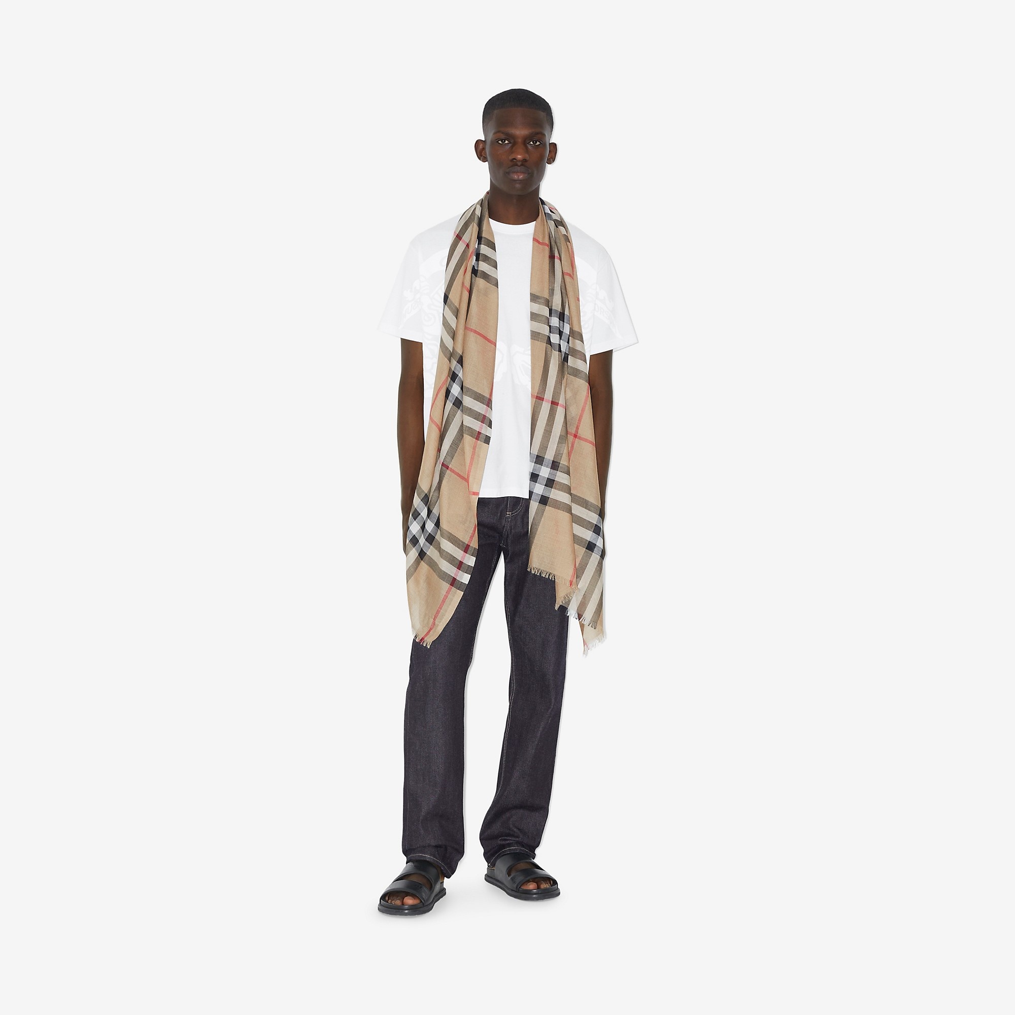 Lightweight Check Wool Silk Scarf - 3