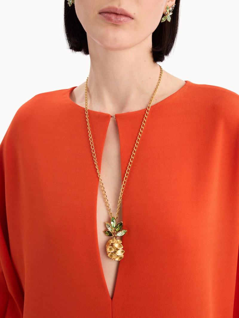 Oscar de la Renta PINEAPPLE CRYSTAL LEAF PENDANT NECKLACE outlook