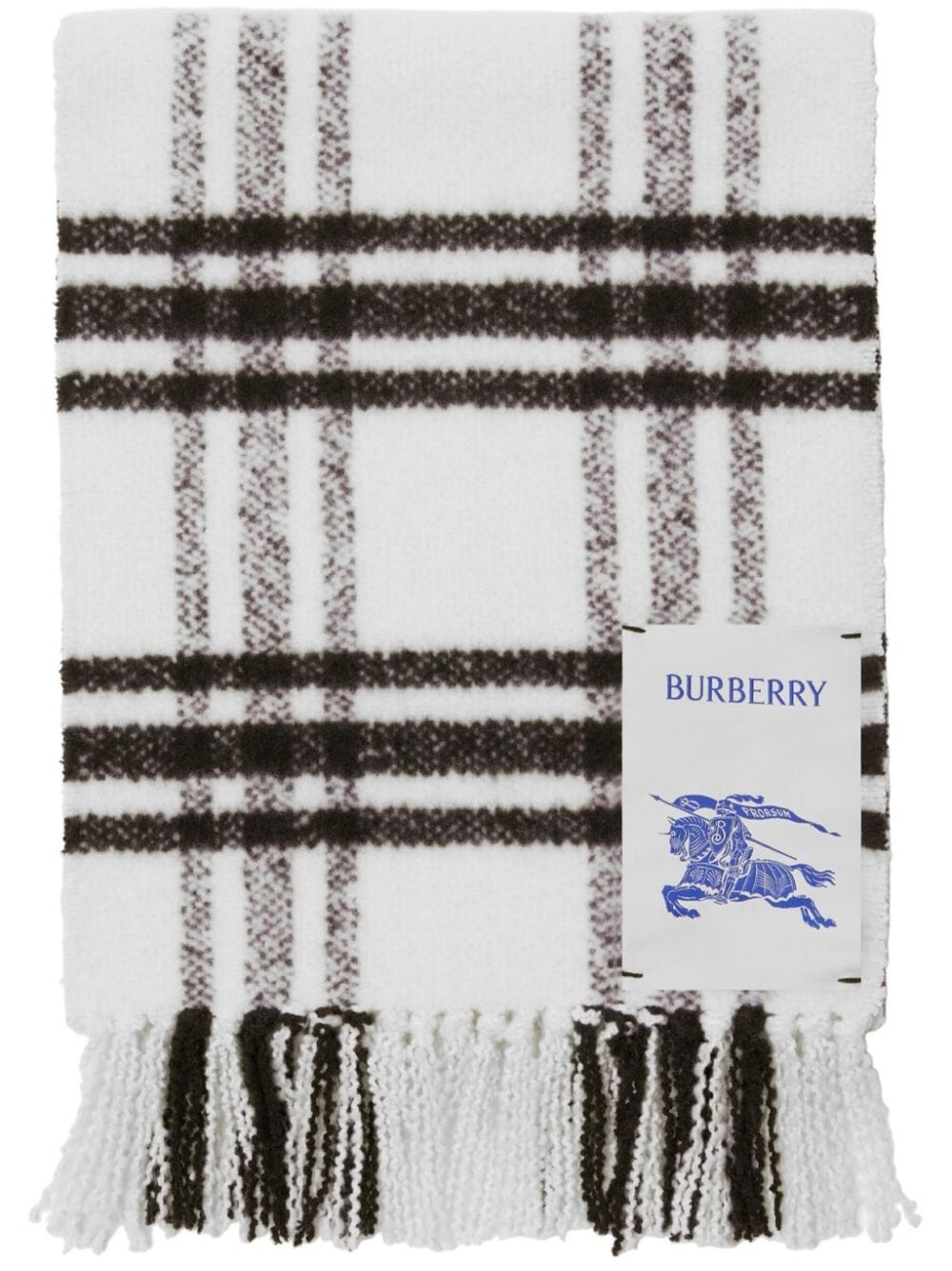 check-pattern fringed wool scarf - 1