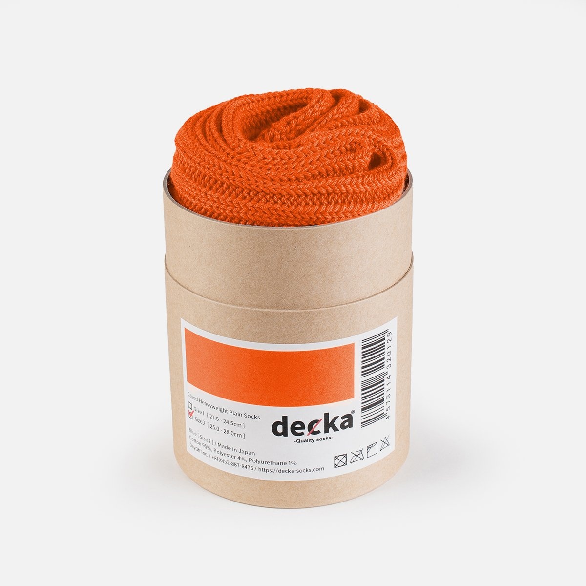 DEC-CAS-N-ORA Decka Cased Heavyweight Plain Socks - Neon Orange - 1