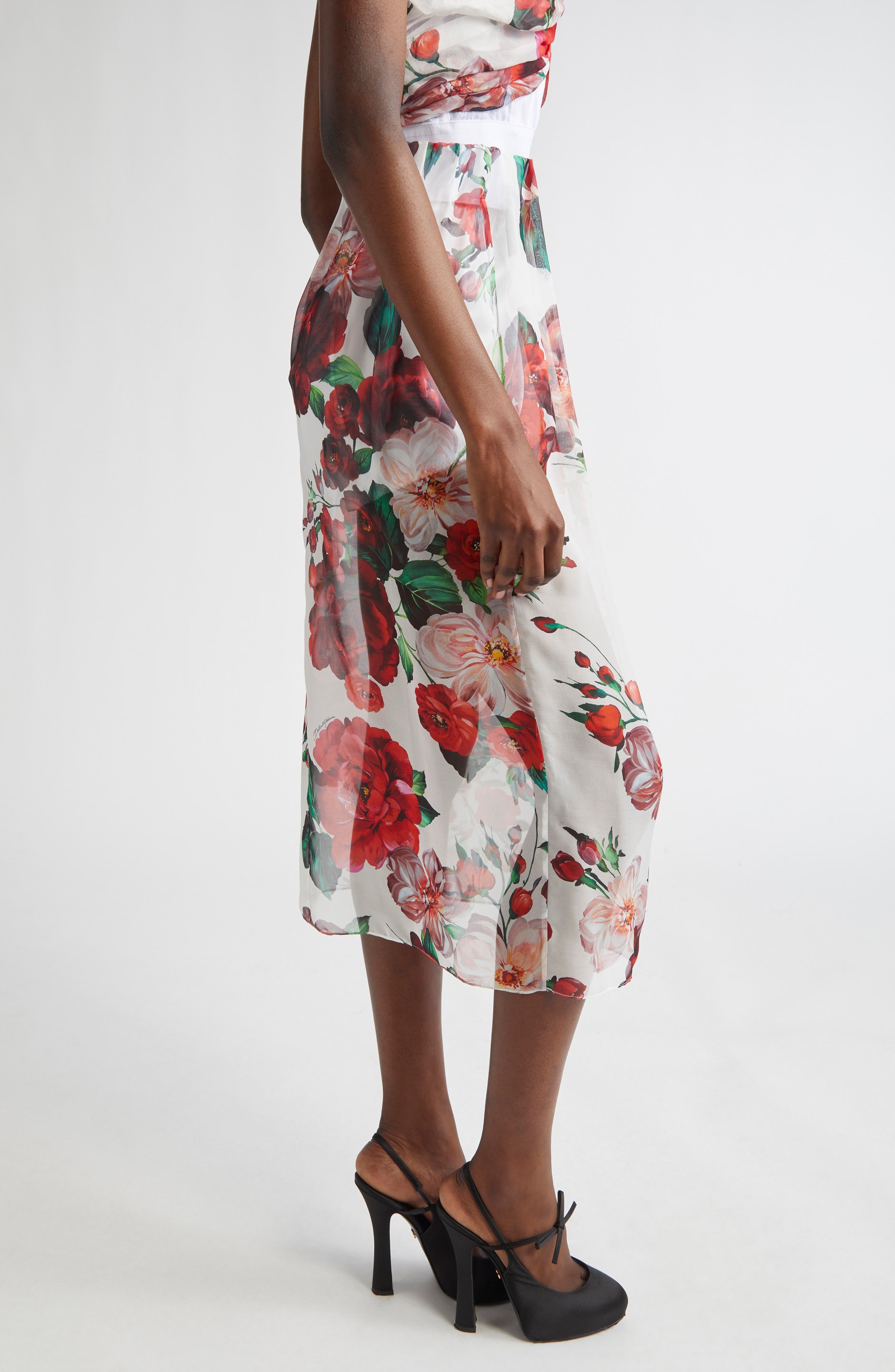 Dolce&Gabbana Floral Print Silk Chiffon Skirt in Ha5Pd B.rose Antiche F.bco at Nordstrom - 4